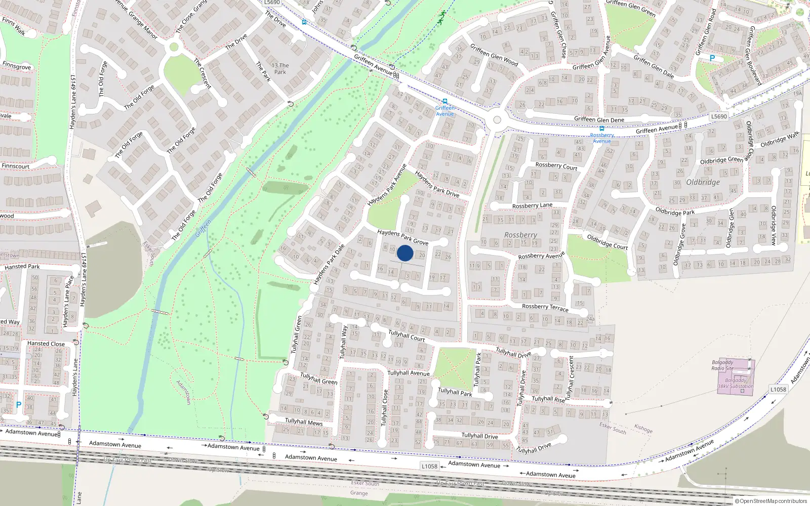 Overhead map showing the location of 14 Haydens Park Grove, Lucan