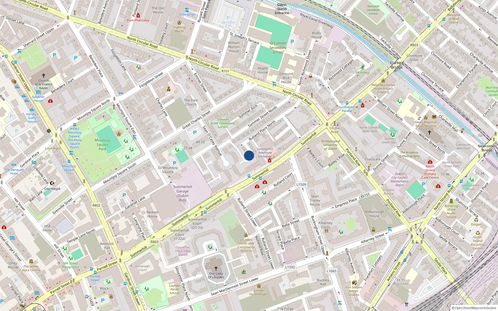 Overhead map showing the location of 14 Healy St, Summerhill, Dublin 1