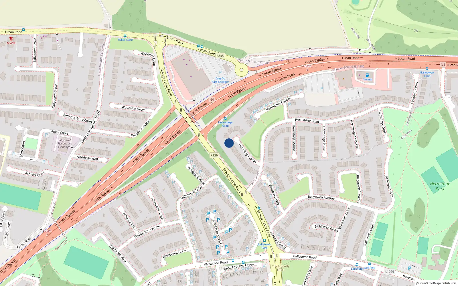 Overhead map showing the location of 14 Hermitage Valley, Lucan