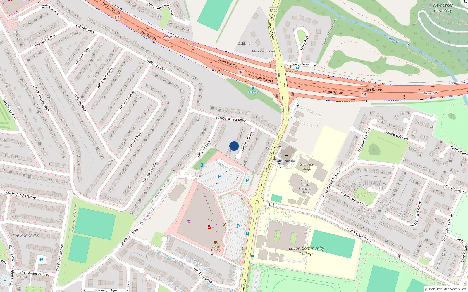 Overhead map showing the location of 14 Hillcrest Court, Lucan, Co. Dublin