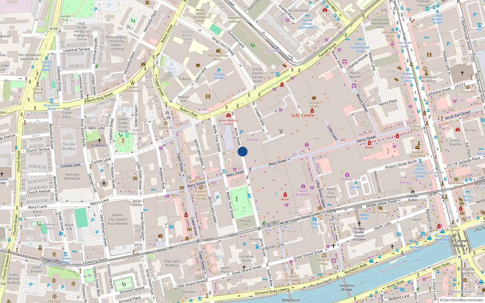 Overhead map showing the location of 14 Jervis Street, Dublin 1
