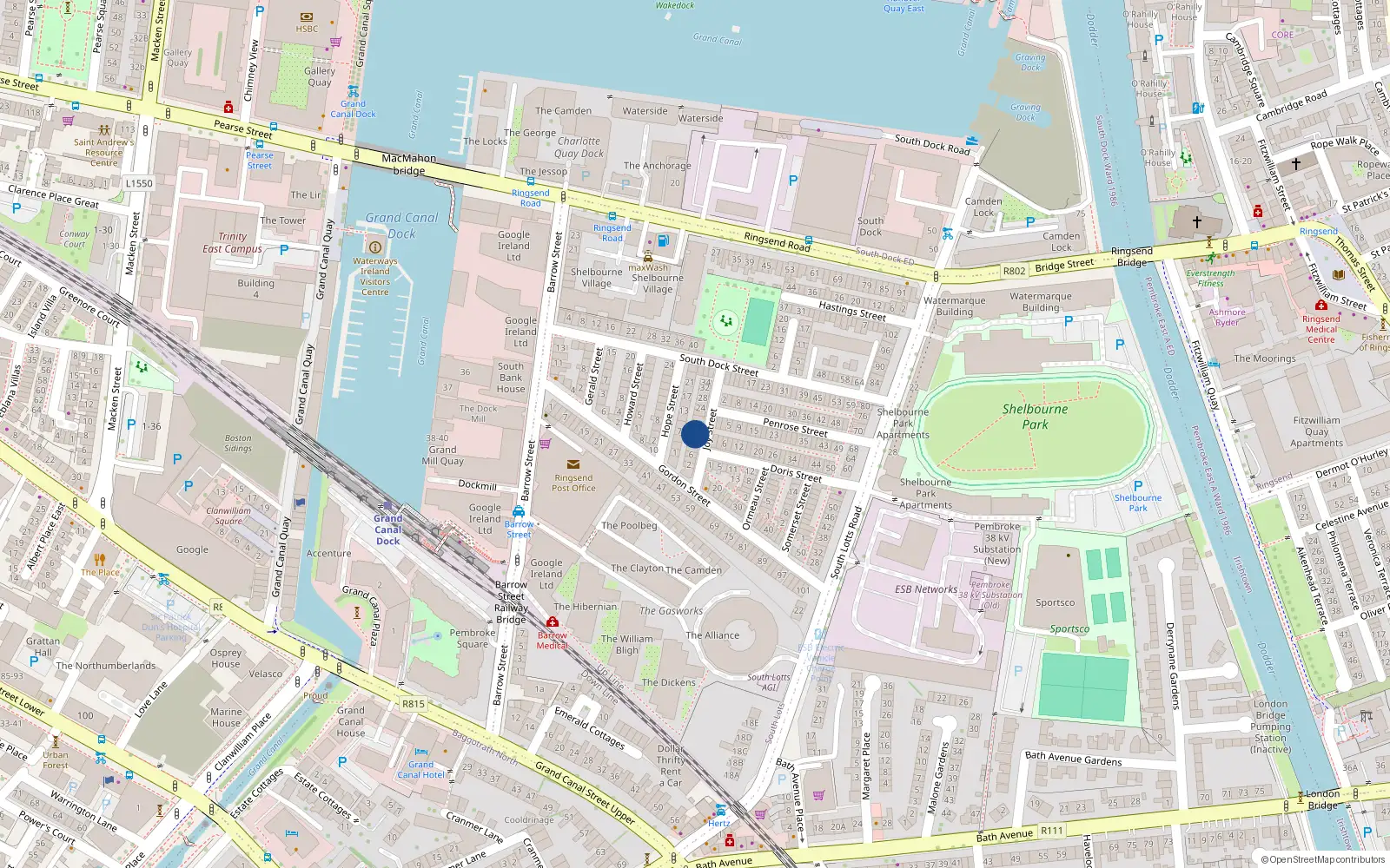 Overhead map showing the location of 14 Joy Street, Dublin 4