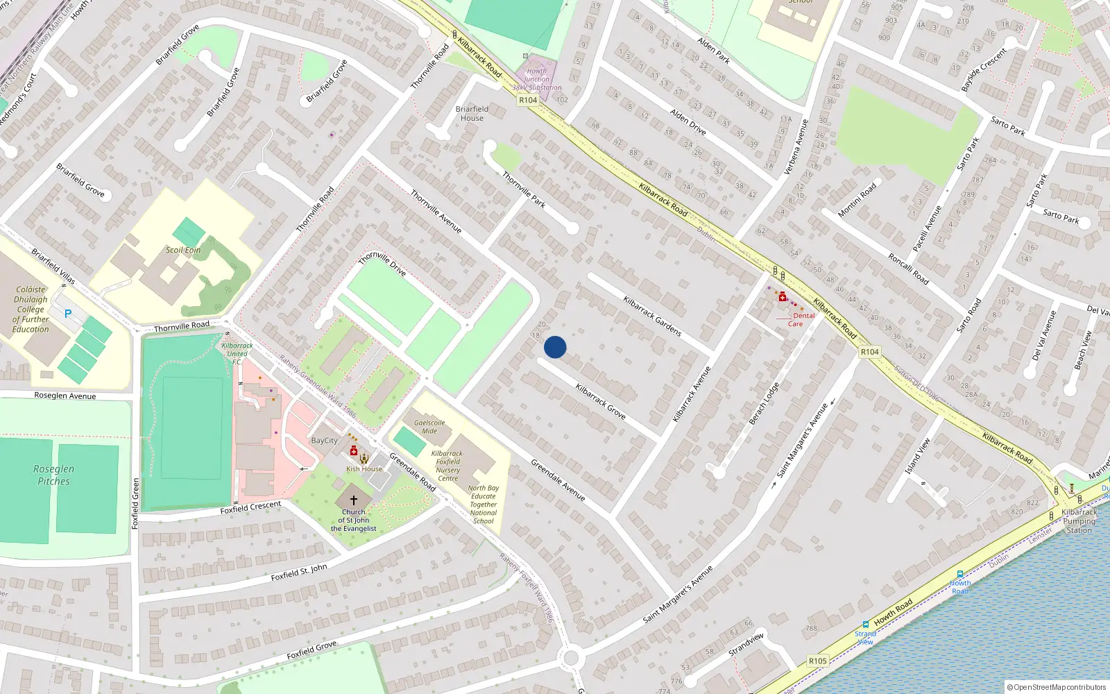 Overhead map showing the location of 14 Kilbarrack Grove, Dublin 5