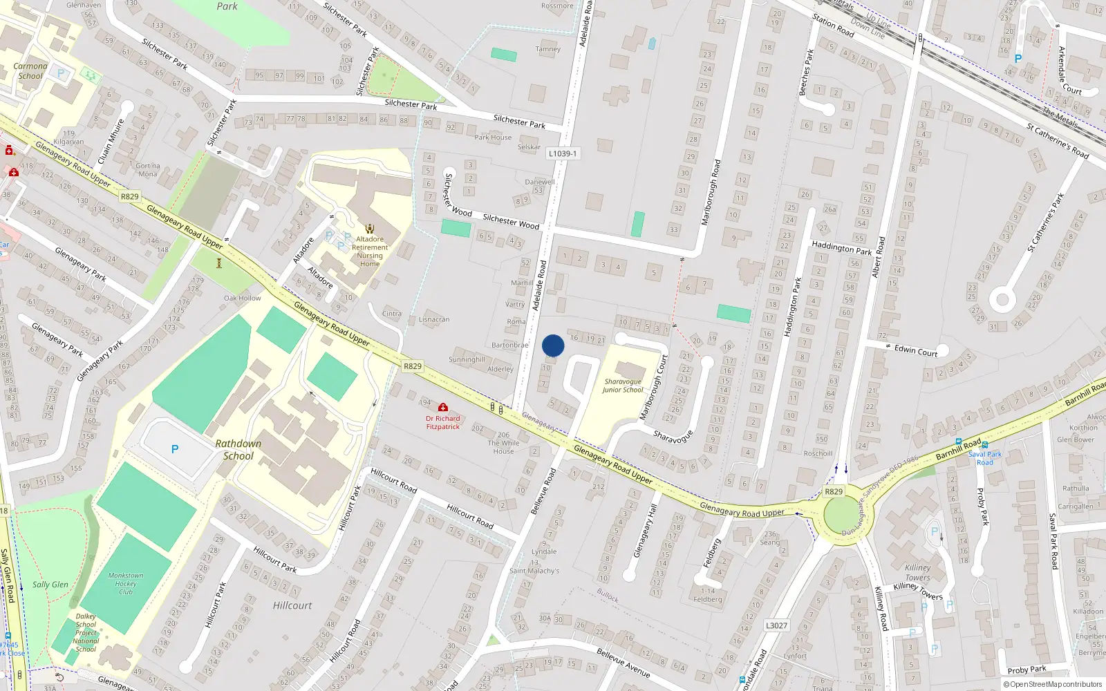 Overhead map showing the location of 14 Kilcolman Court, Glenageary Road Upper, Glenageary