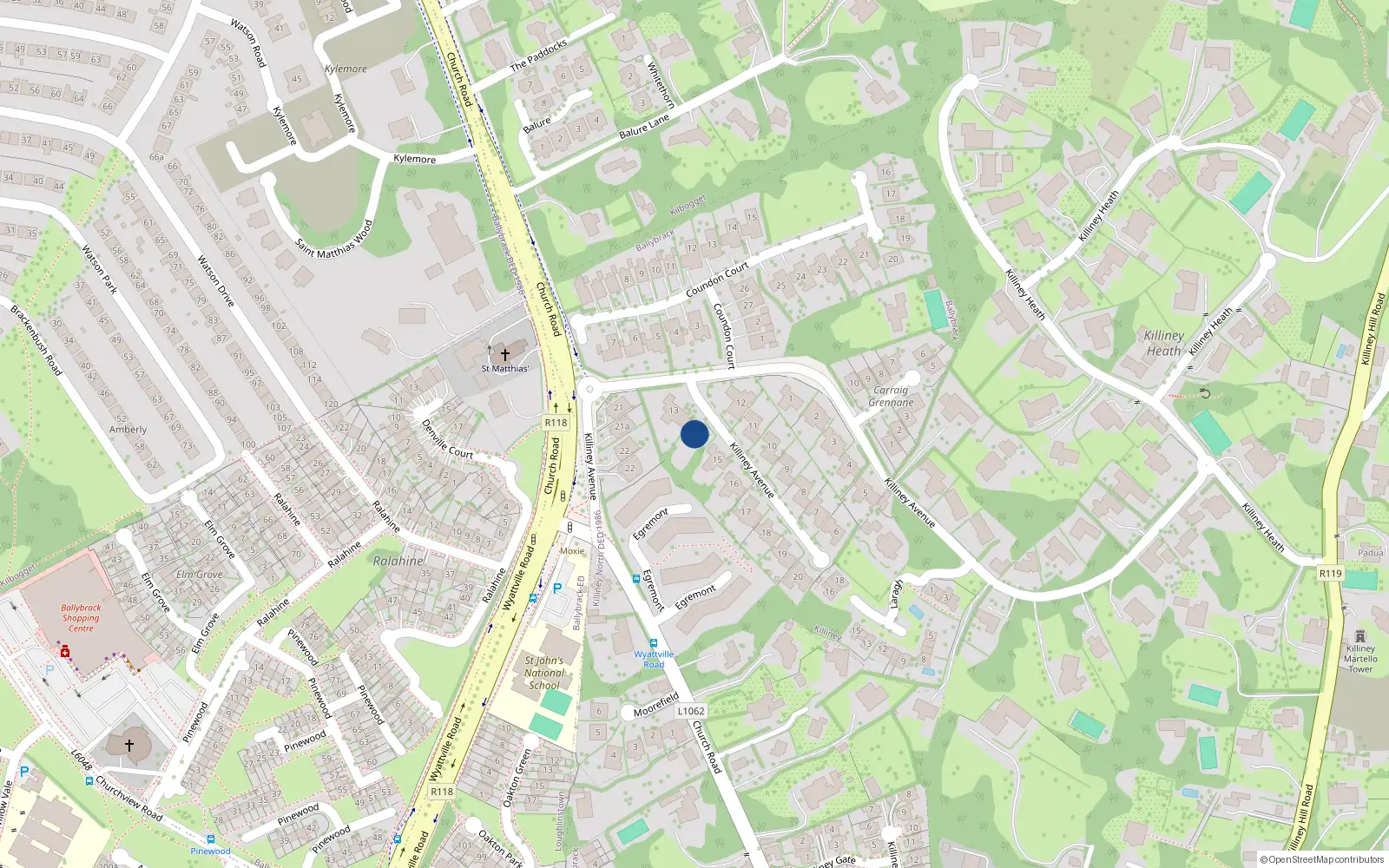 Overhead map showing the location of 14 Killiney Avenue, Killiney, Co Dublin