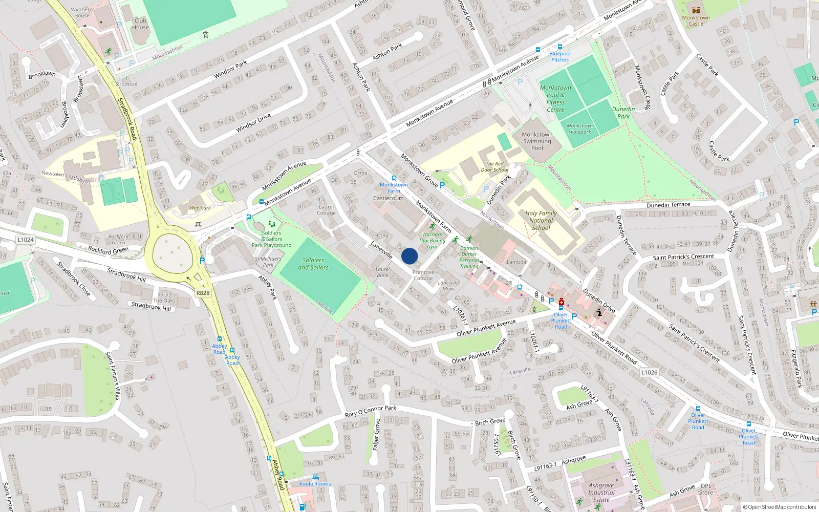 Overhead map showing the location of 14 Lanesville, Monkstown