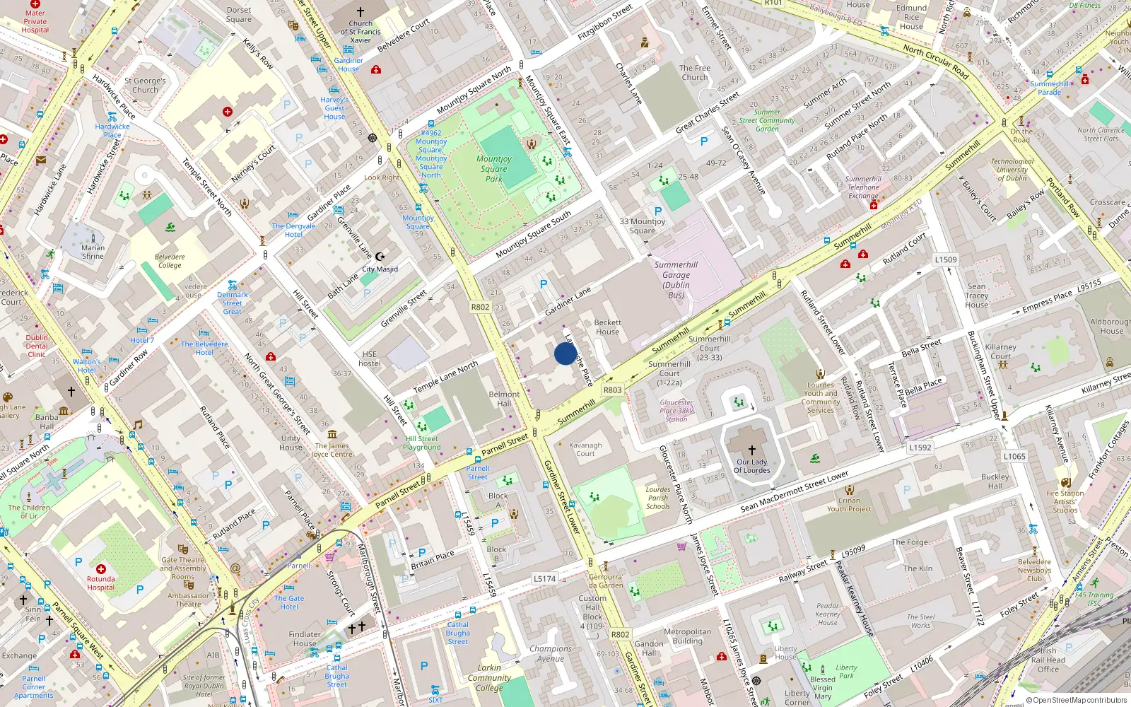 Overhead map showing the location of 14 Langrishe Place, Dublin 1