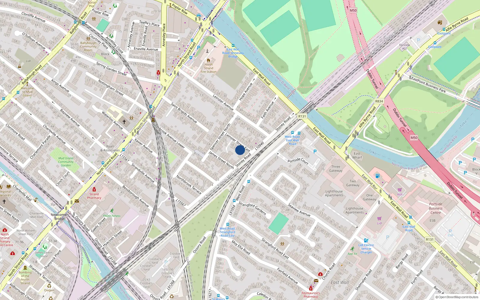Overhead map showing the location of 14 Leinster Street East, North Strand