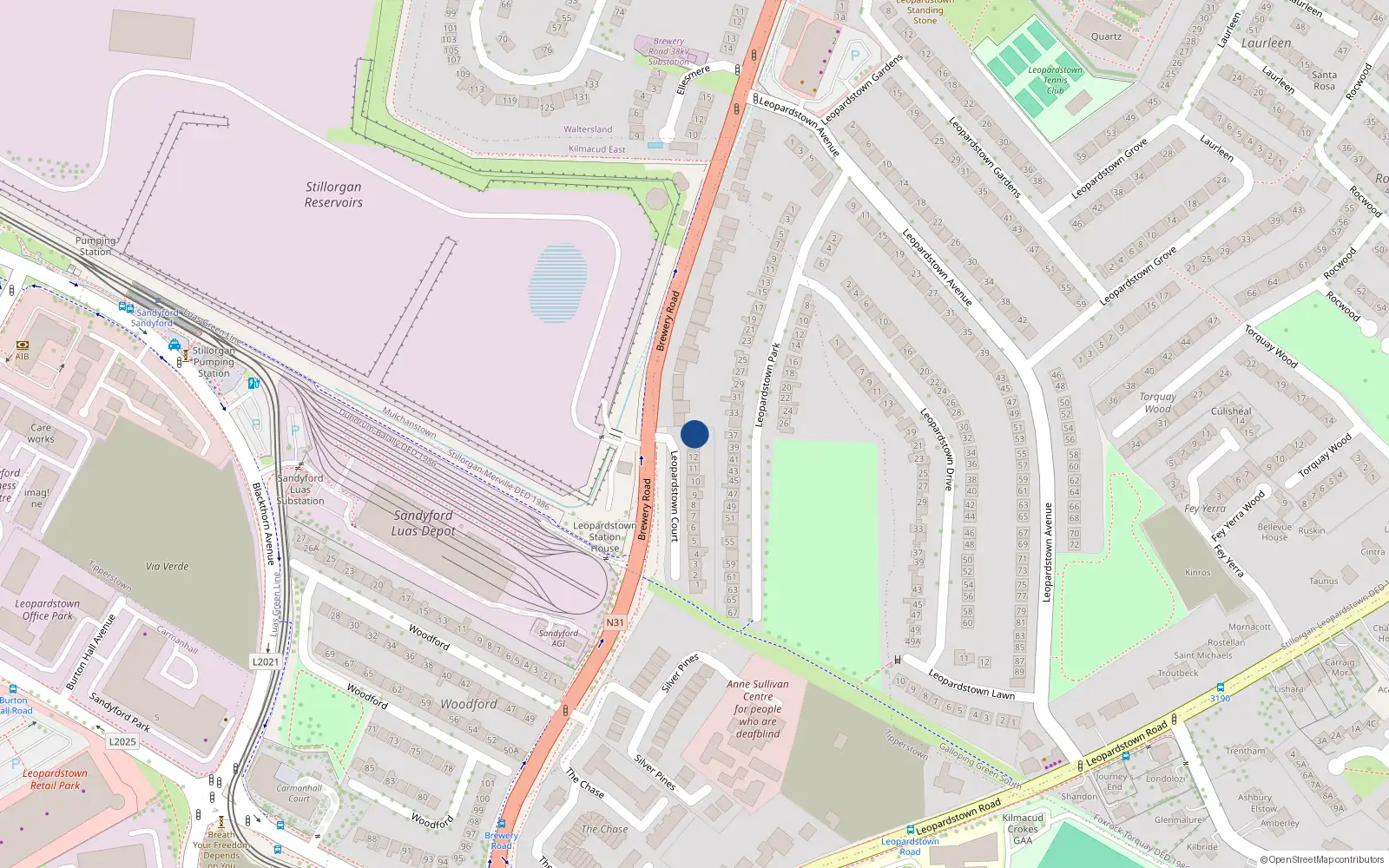 Overhead map showing the location of 14 Leopardstown Court, Blackrock