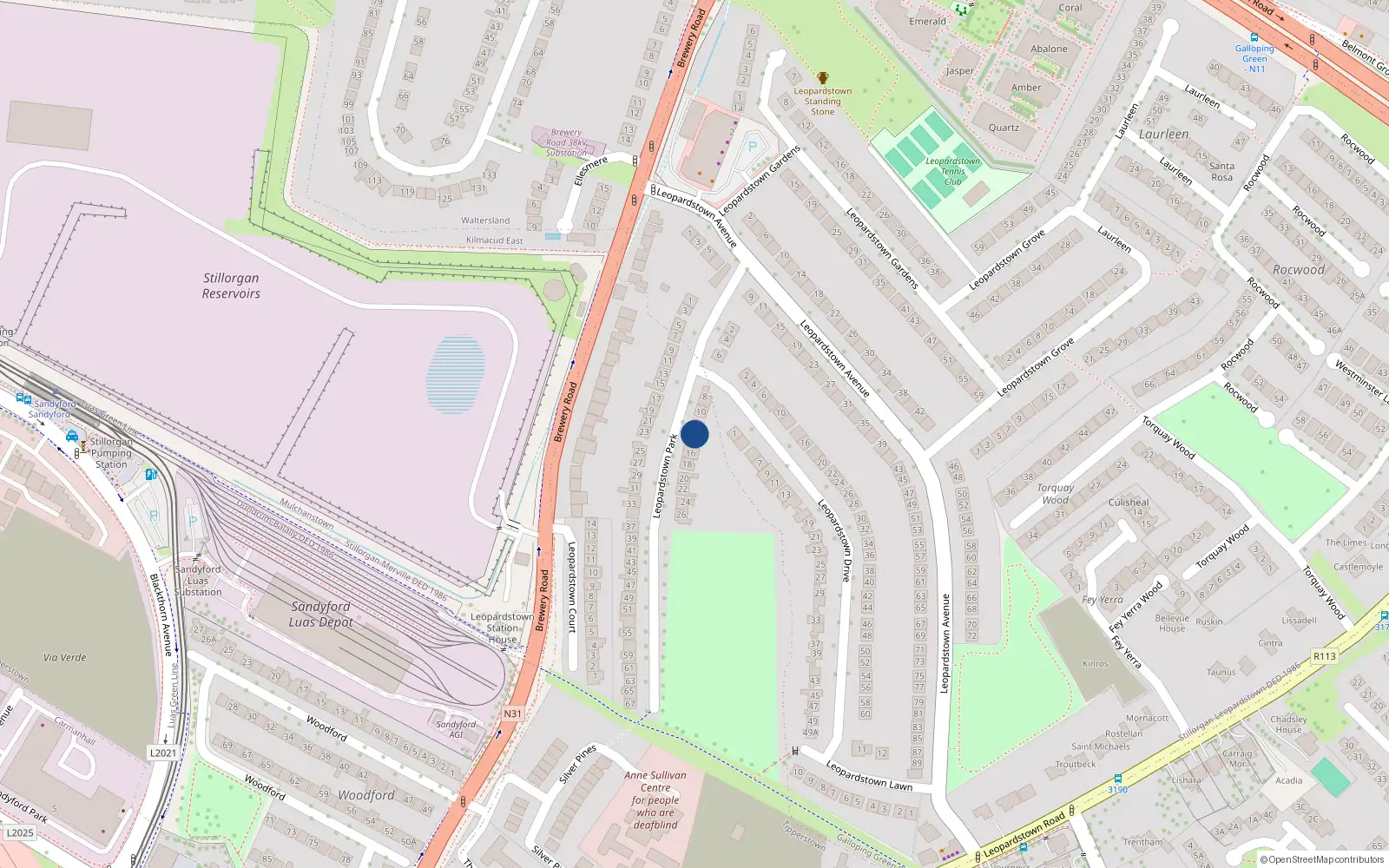 Overhead map showing the location of 14 Leopardstown Park, Dublin