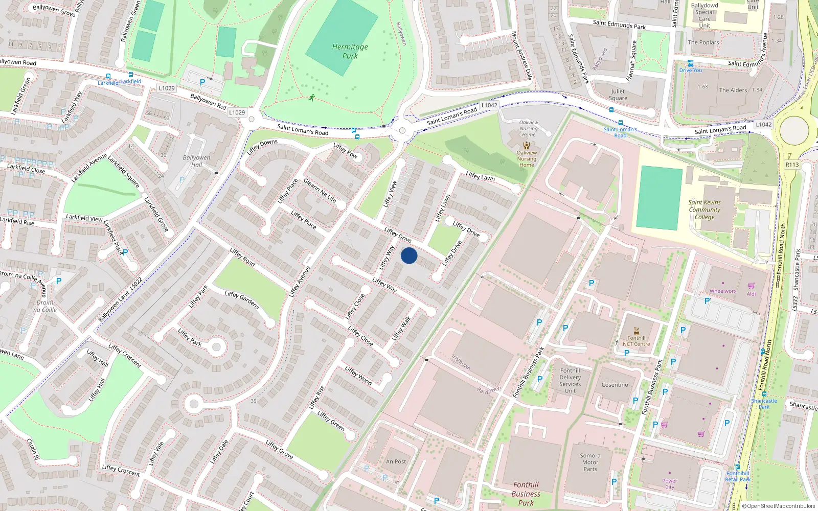 Overhead map showing the location of 14 Liffey Drive, Lucan