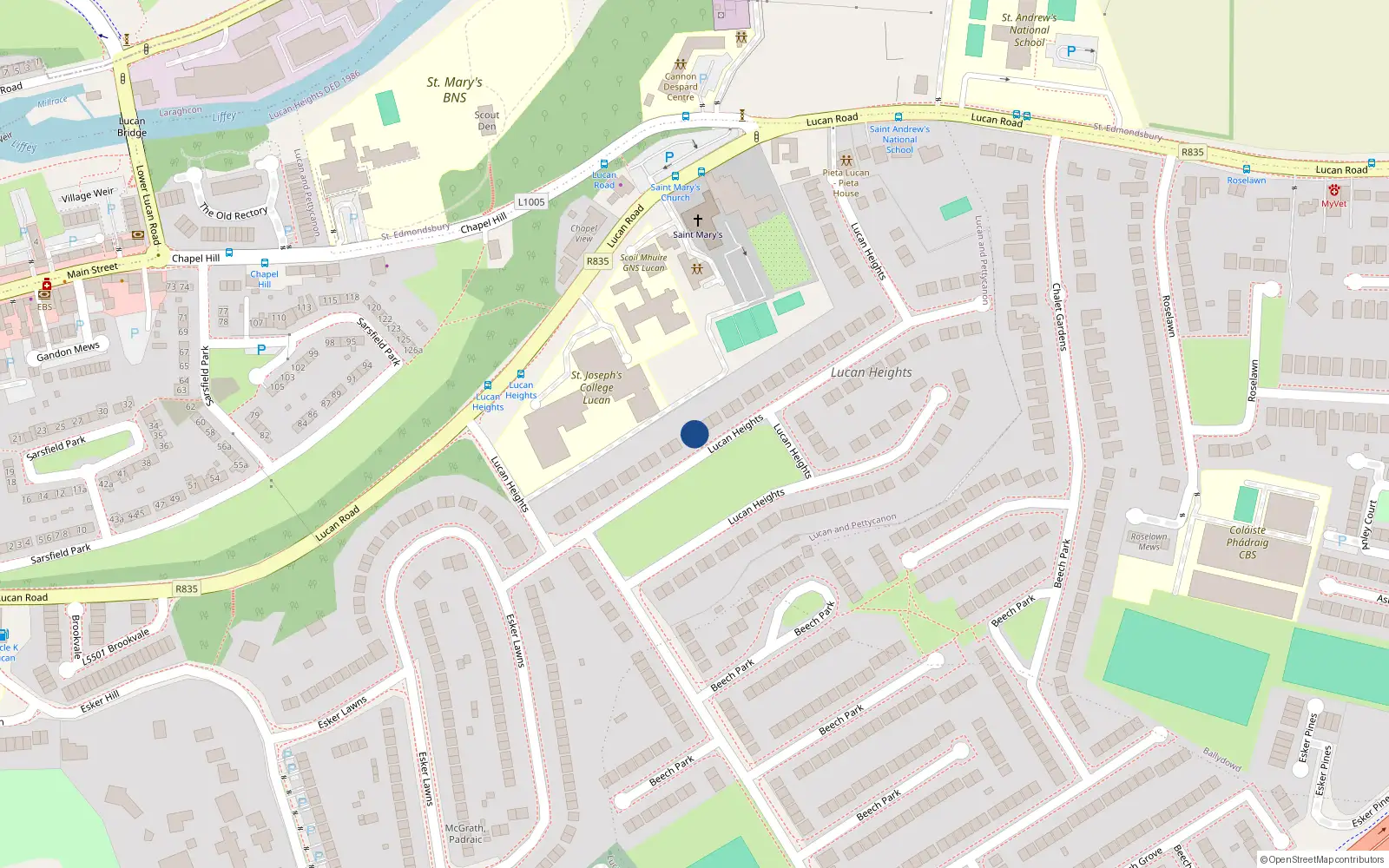 Overhead map showing the location of 14 Lucan Heights, Lucan, Co Dublin
