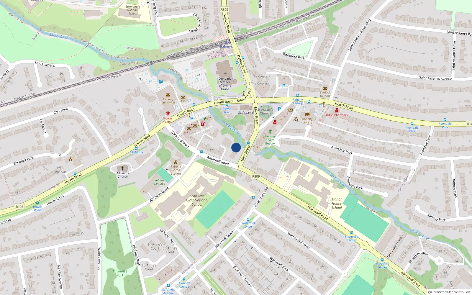 Overhead map showing the location of 14 Main Street, Dublin 5