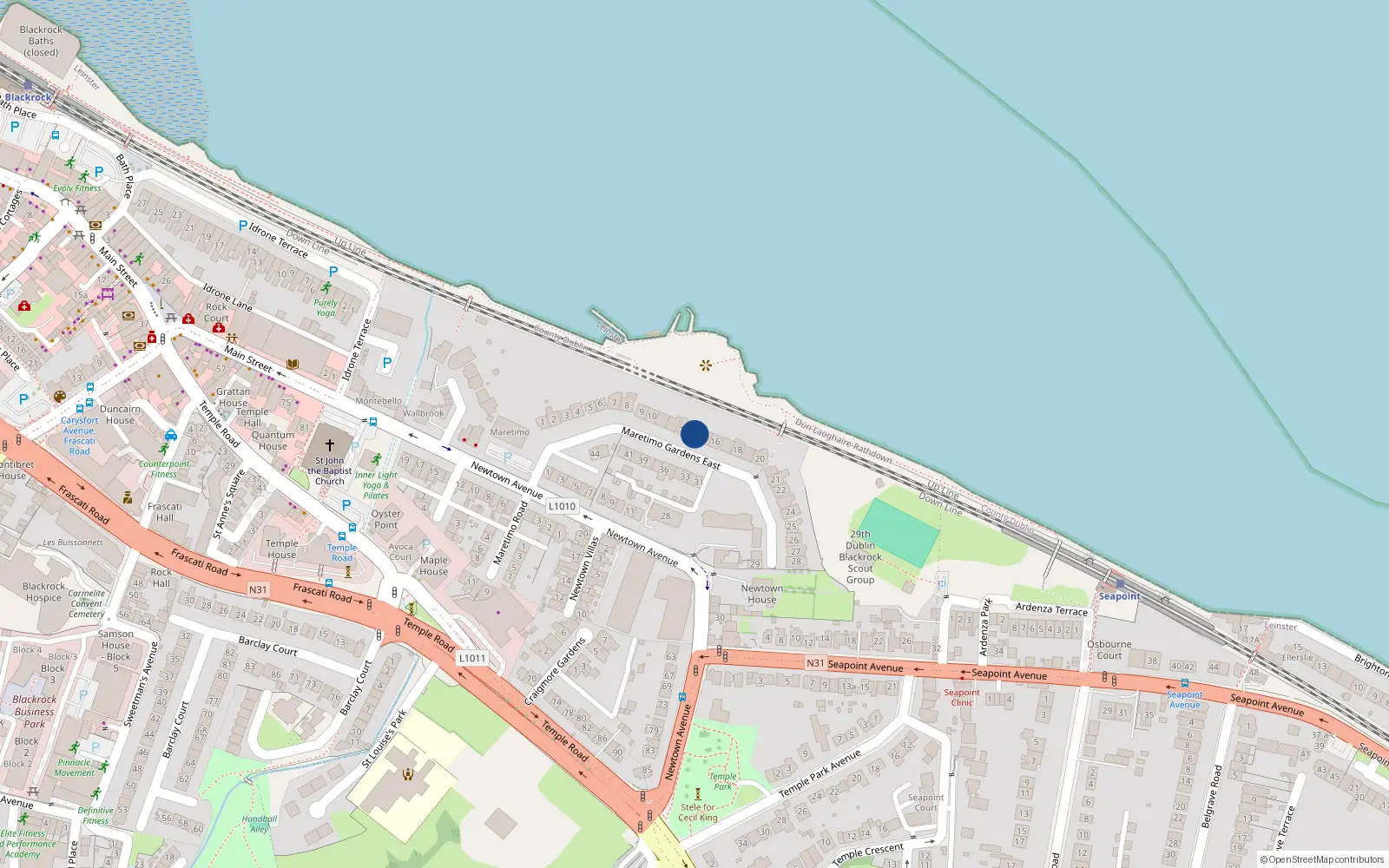 Overhead map showing the location of 14 Maretimo Gardens East, Blackrock, Dublin