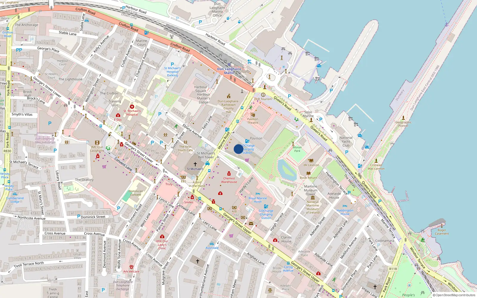 Overhead map showing the location of 14 Marine Walk, Dun Laoghaire, Dublin