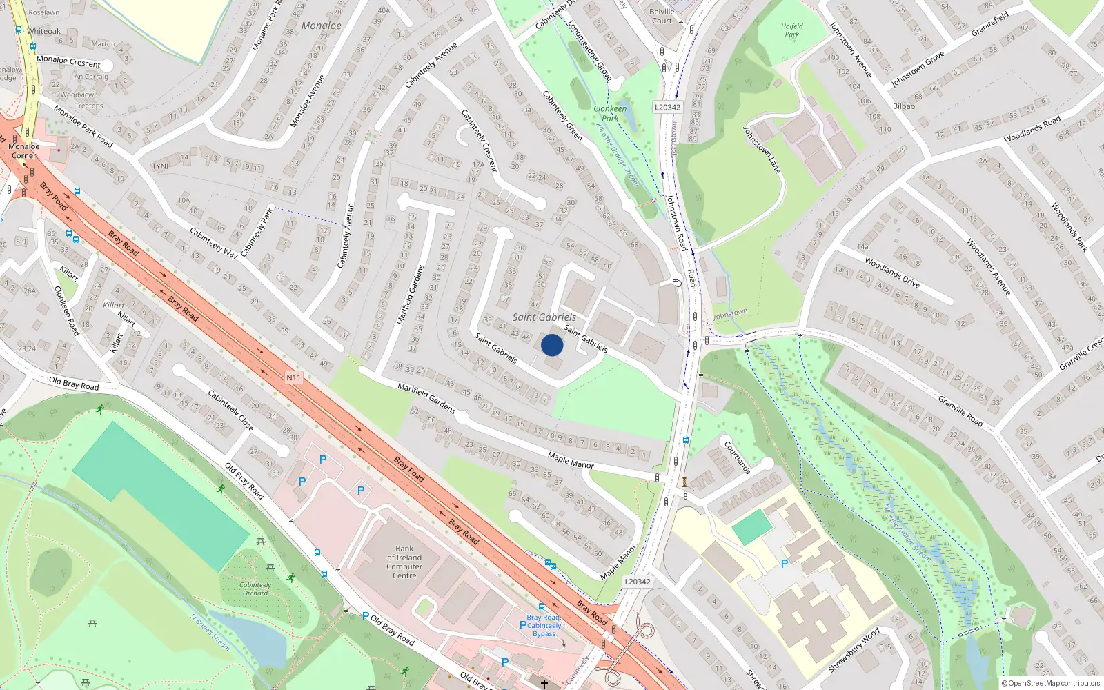 Overhead map showing the location of 14 Marlfield House, St Gabriels, Cabinteely