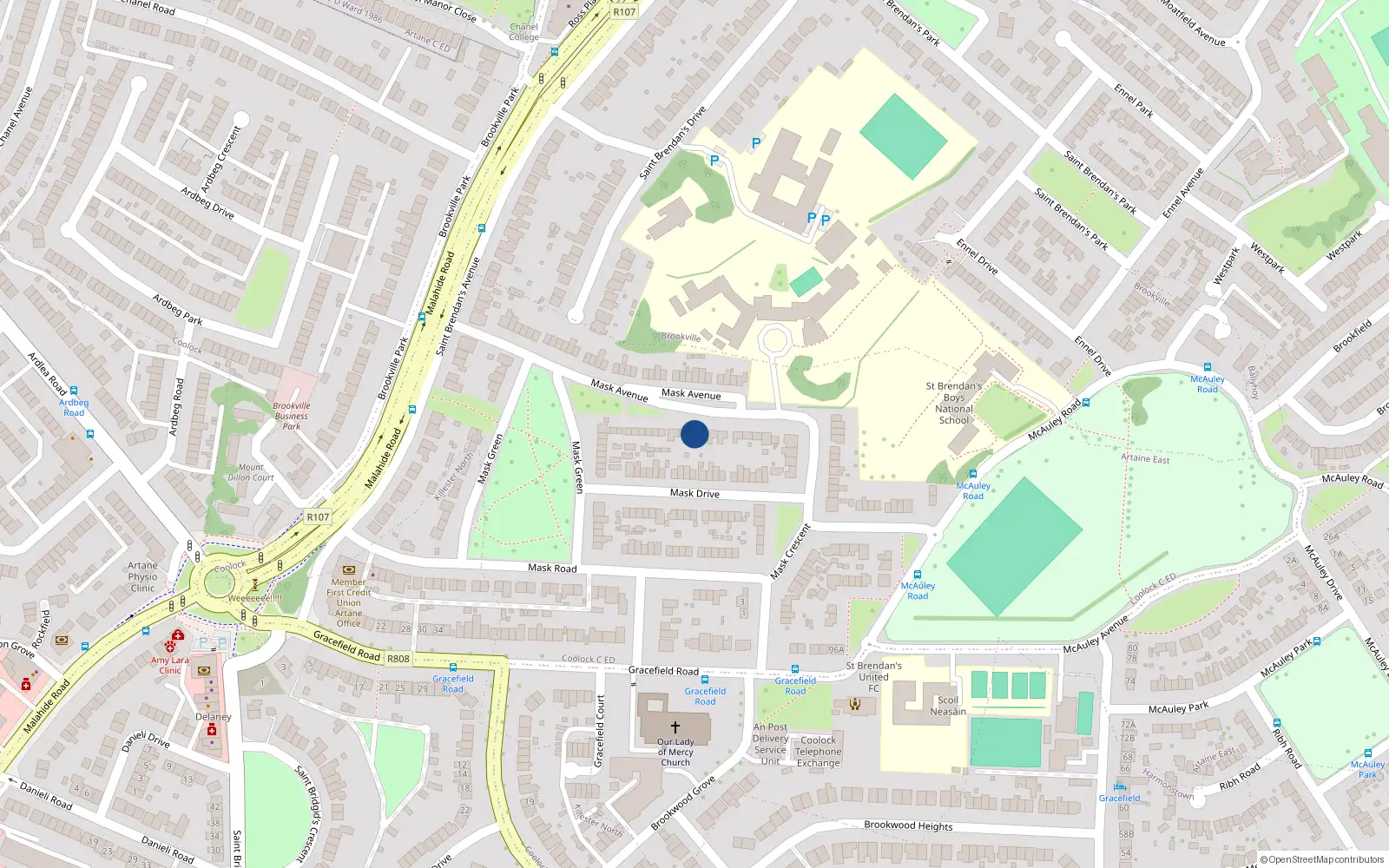 Overhead map showing the location of 14 Mask Avenue, Dublin 5