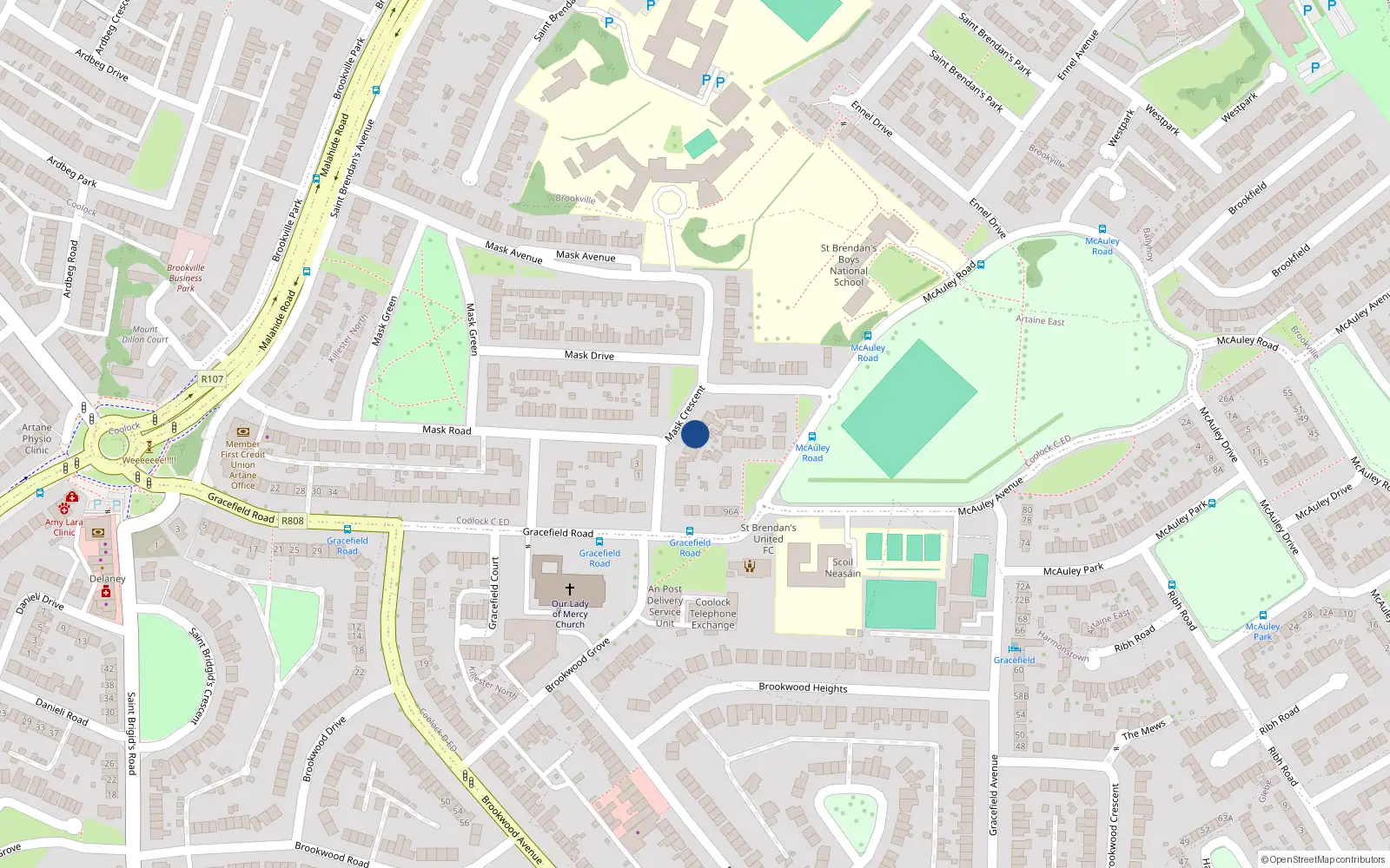 Overhead map showing the location of 14 Mask Crescent, Artane, Dublin 5