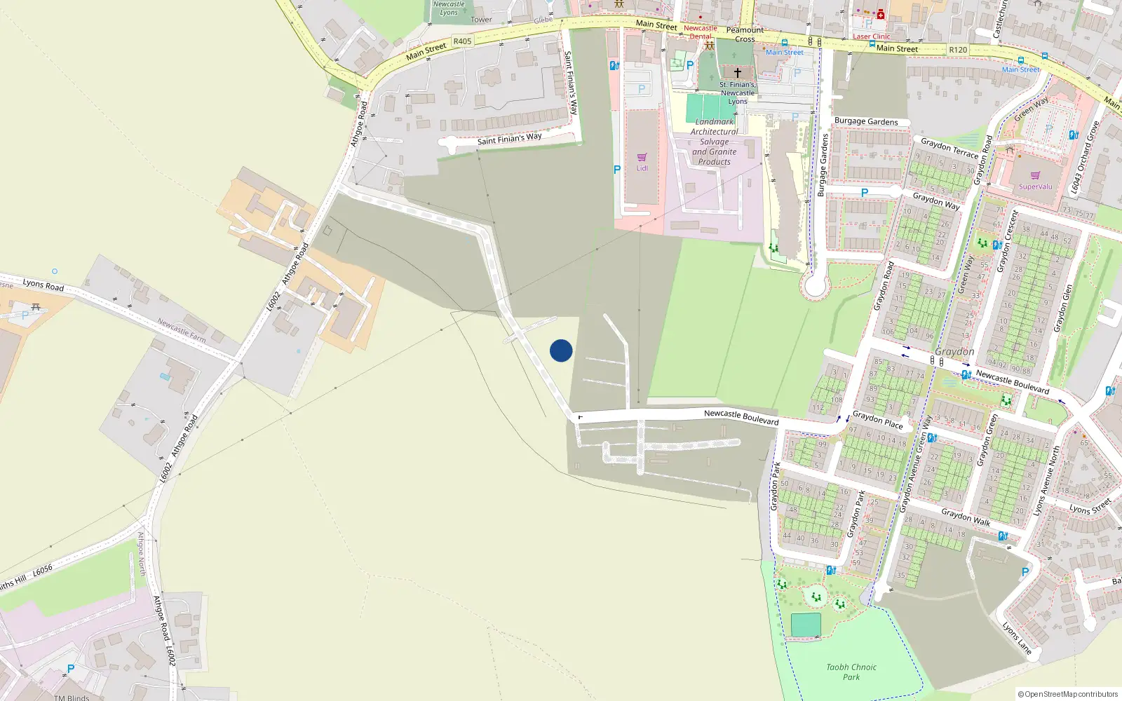 Overhead map showing the location of 14 Mason Cross Park, Newcastle South