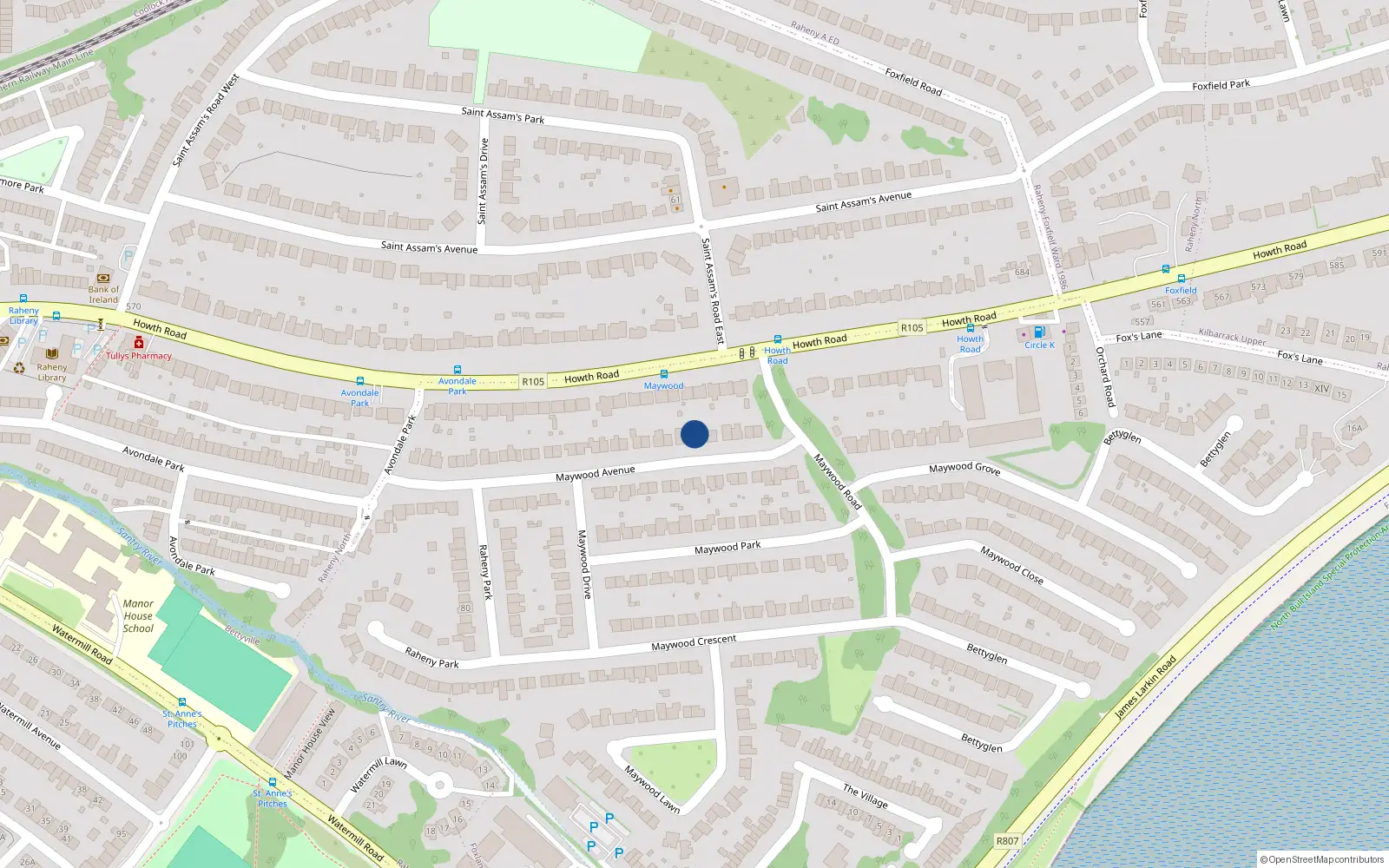 Overhead map showing the location of 14 Maywood Avenue, Dublin 5