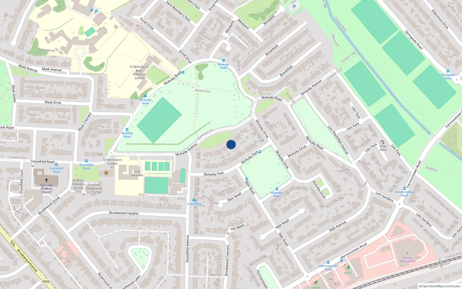 Overhead map showing the location of 14 McAuley Avenue, Dublin 5