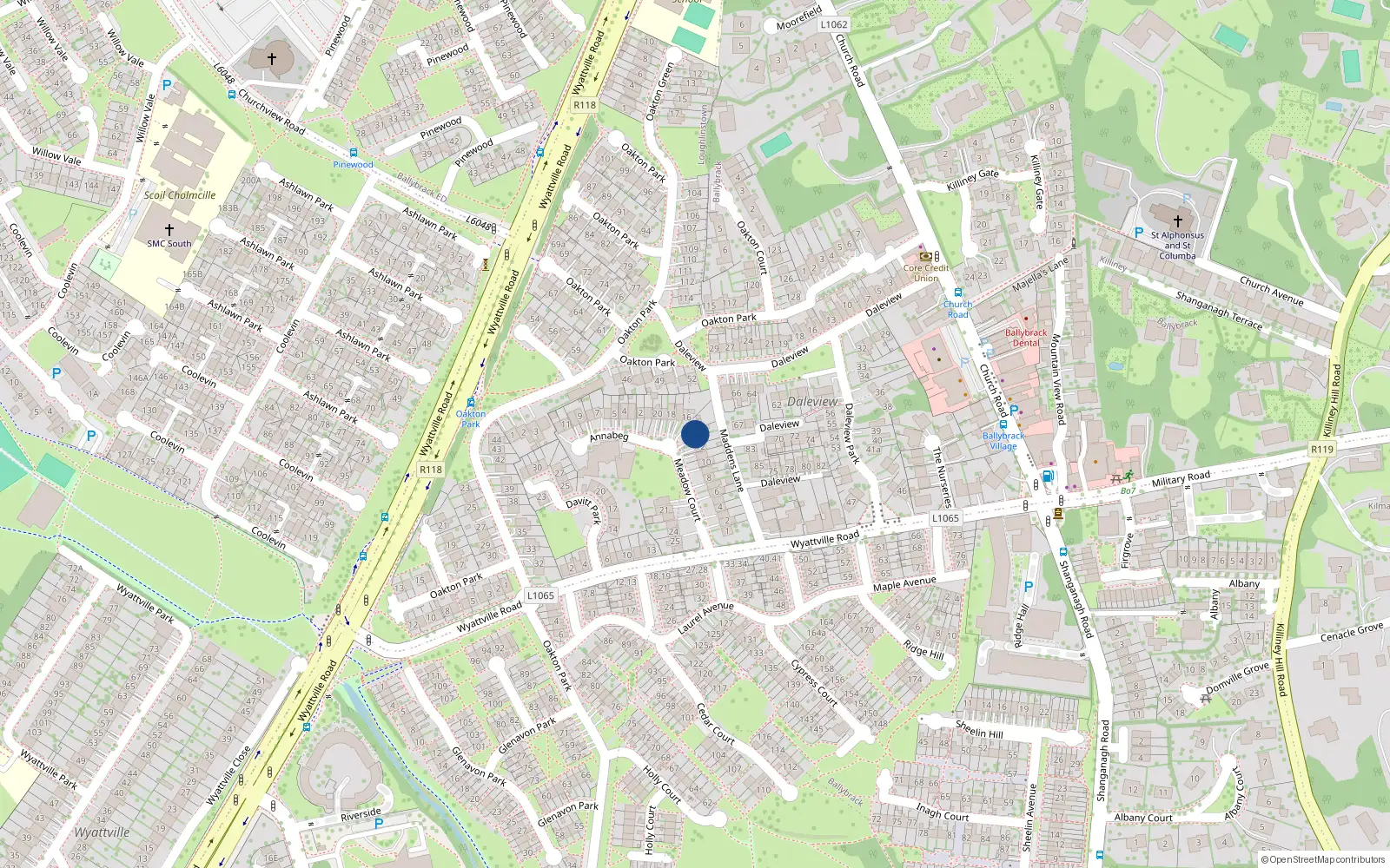 Overhead map showing the location of 14 Meadow Court, Dublin