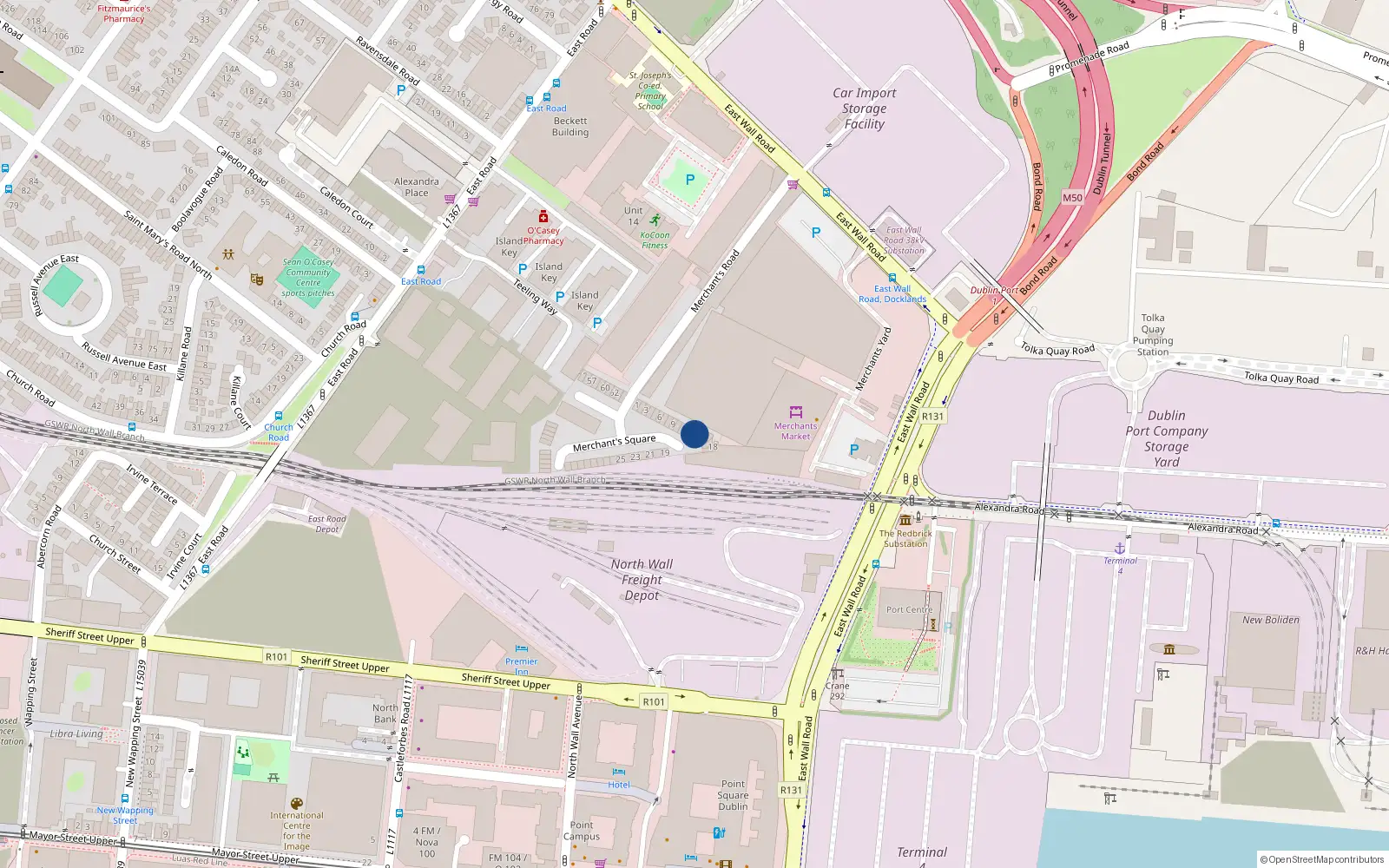 Overhead map showing the location of 14 Merchant's Square, Dublin 3