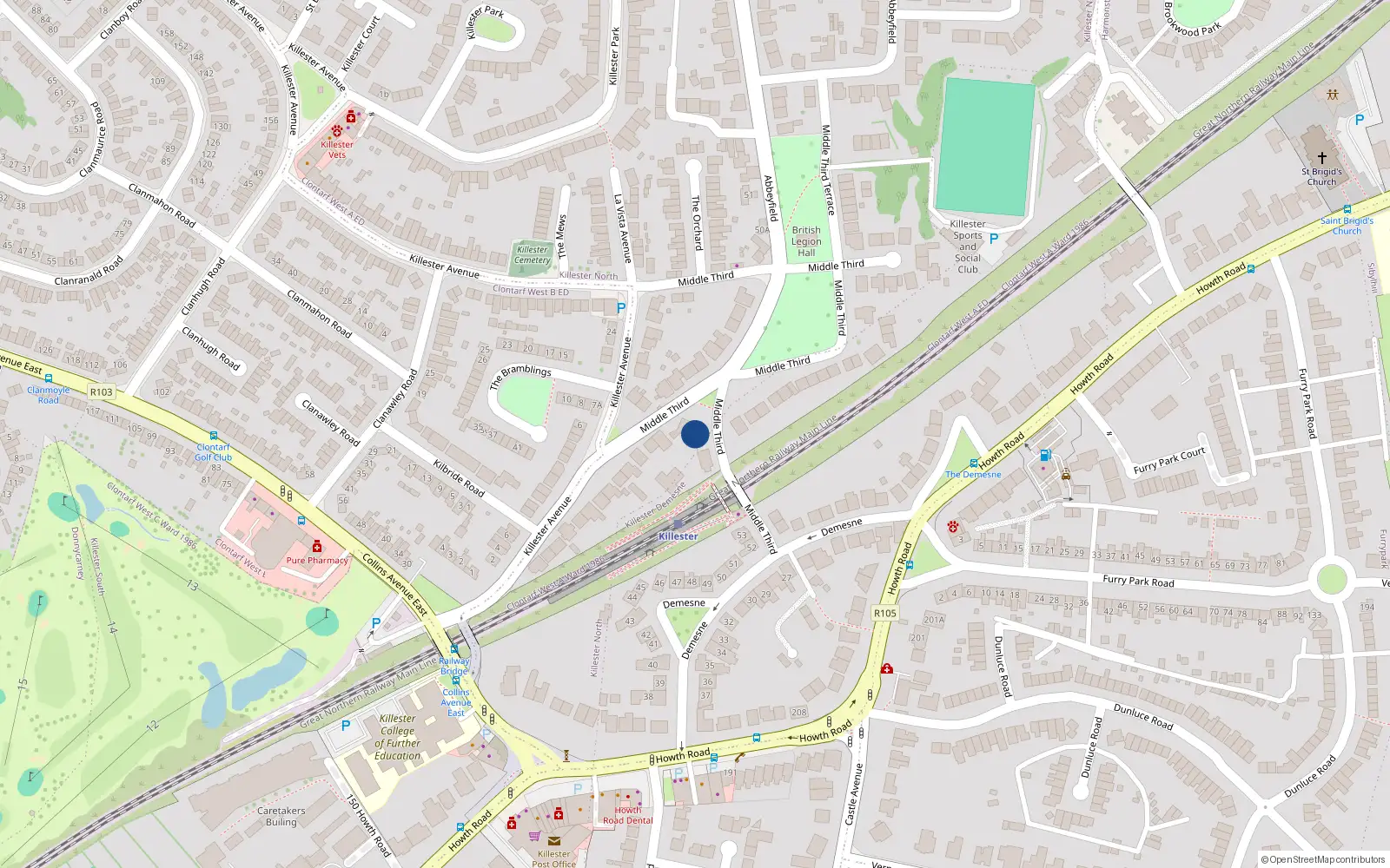Overhead map showing the location of 14 Middle Third, Killester, Dublin 5