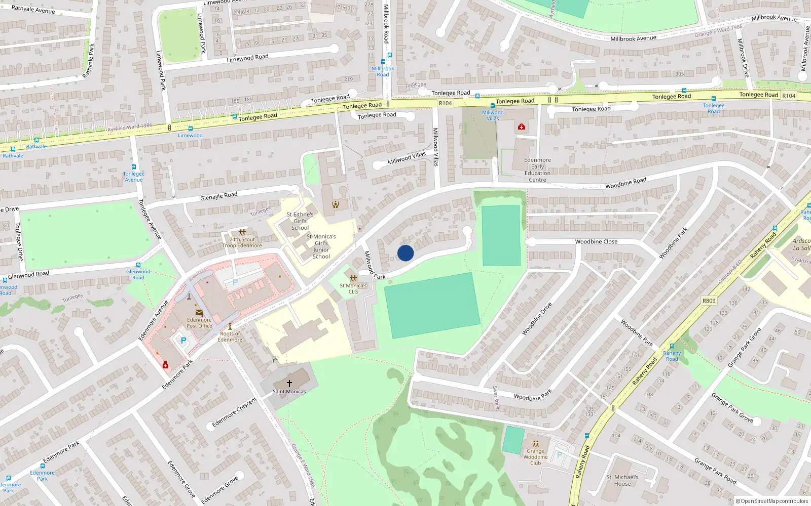 Overhead map showing the location of 14 Millwood Park, Dublin 5
