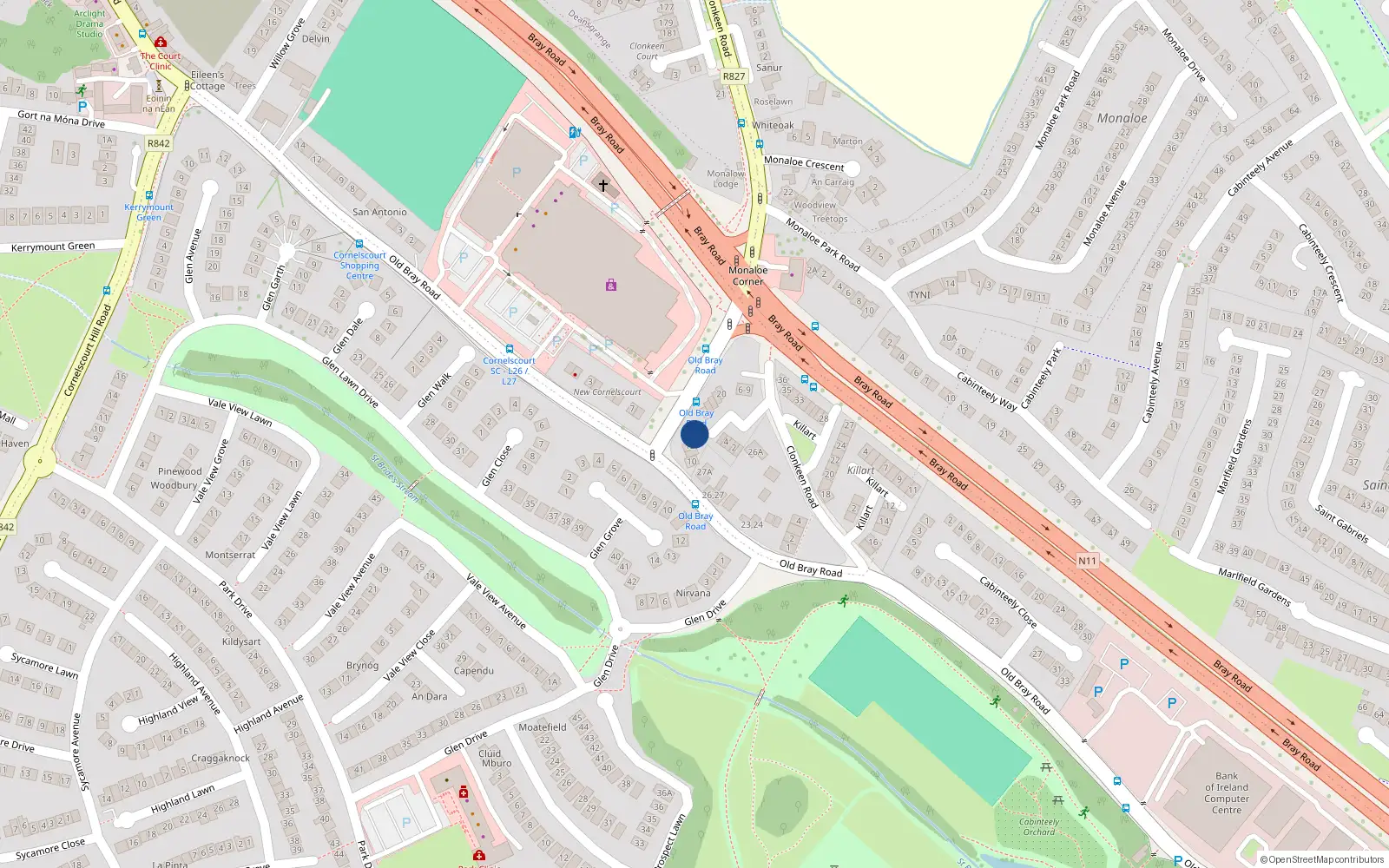 Overhead map showing the location of 14 Monaloe Court, Blackrock