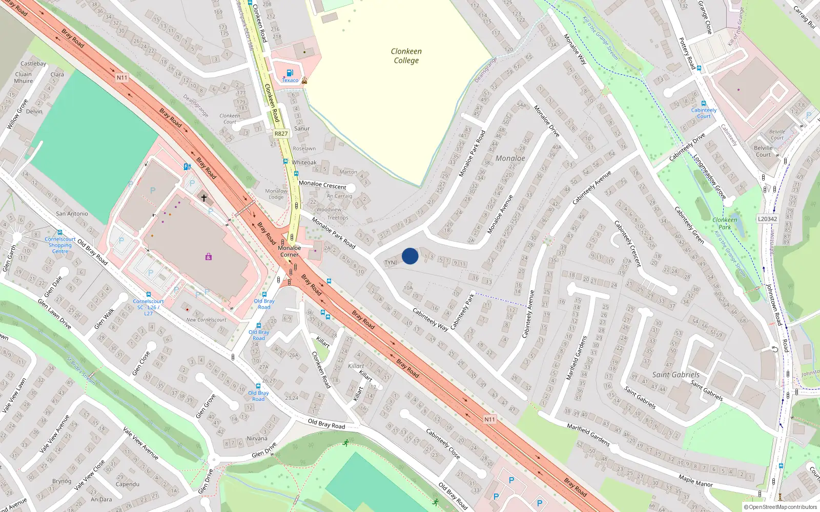 Overhead map showing the location of 14 Monaloe Park Road, Blackrock
