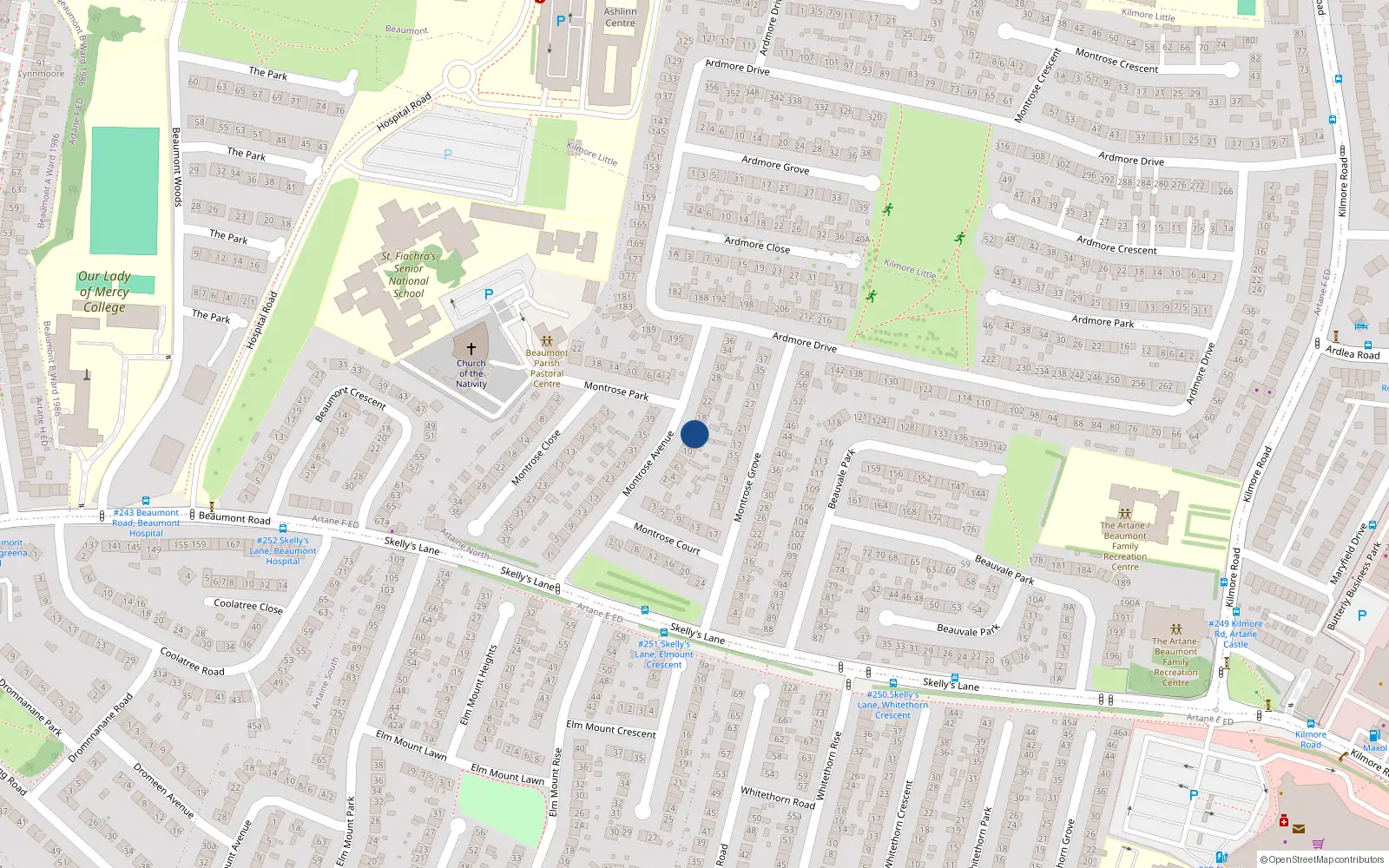 Overhead map showing the location of 14 Montrose Avenue, Dublin 5