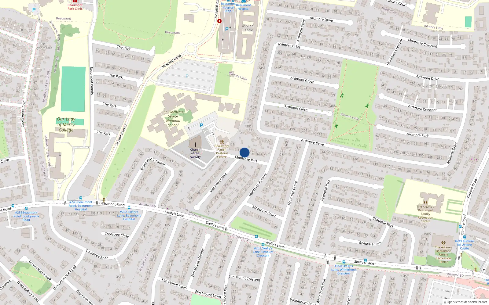 Overhead map showing the location of 14 Montrose Park, Artane, Dublin 5