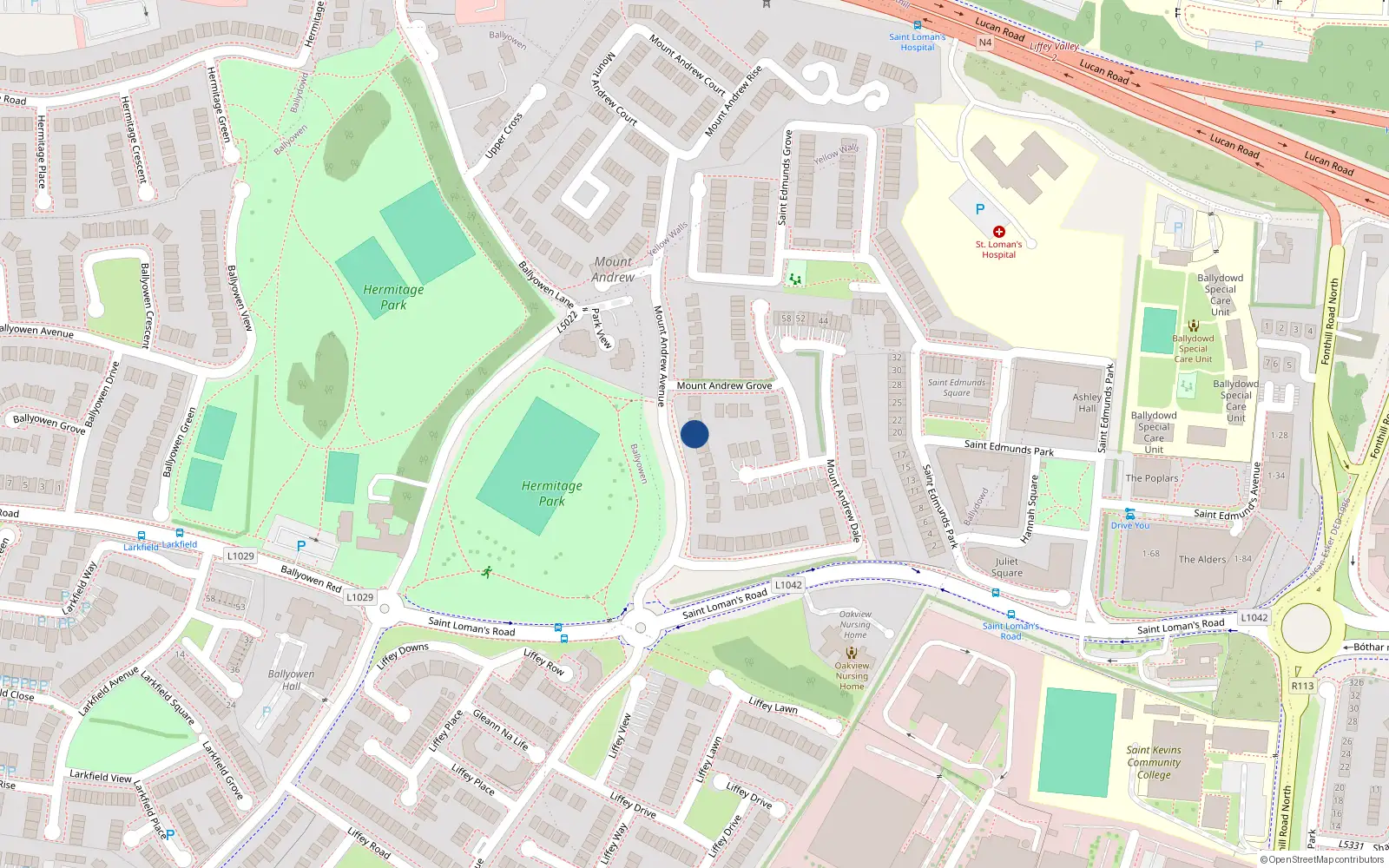 Overhead map showing the location of 14 Mount Andrew Avenue, Lucan, Dublin