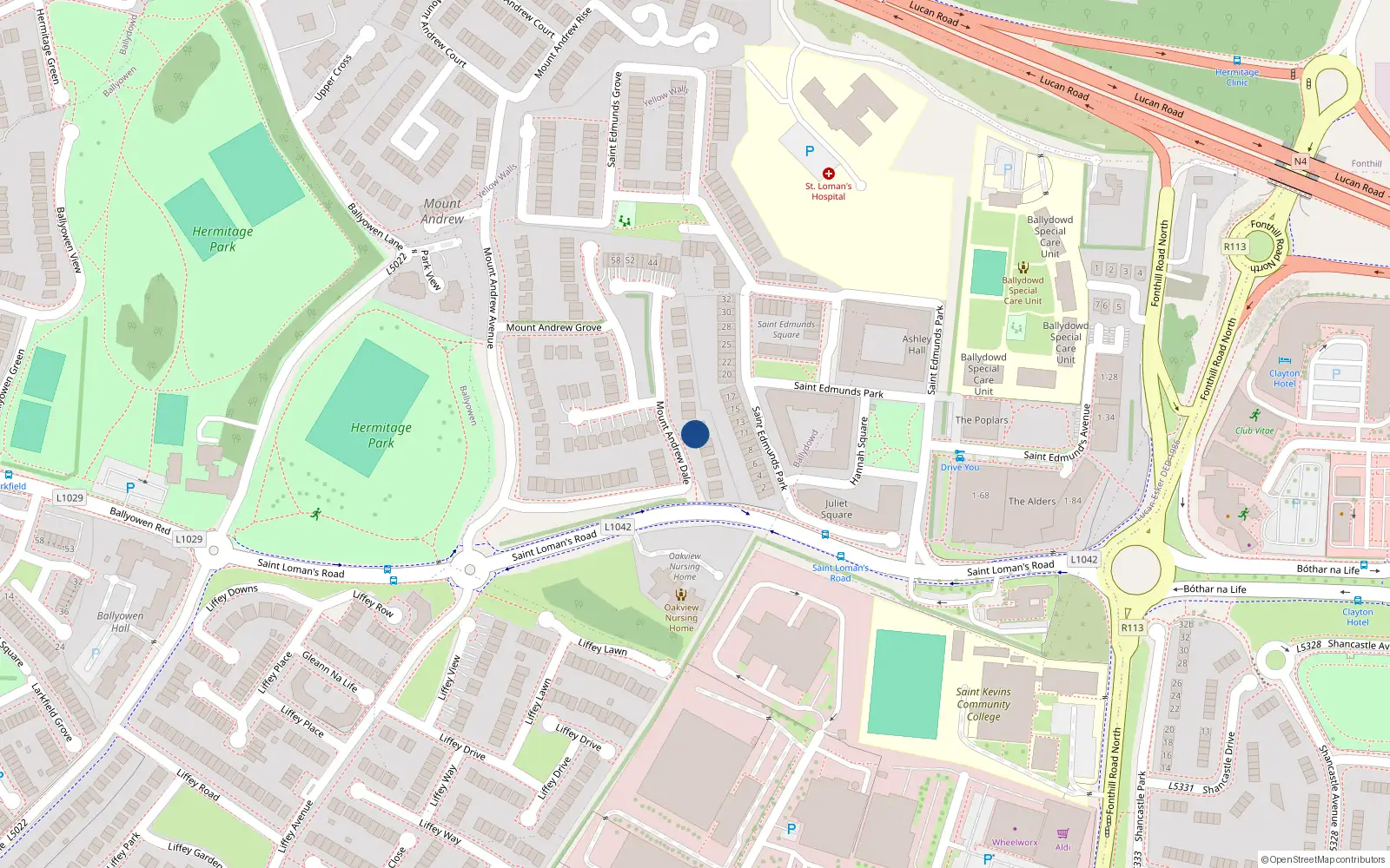Overhead map showing the location of 14 Mount Andrew Dale, Lucan, Dublin