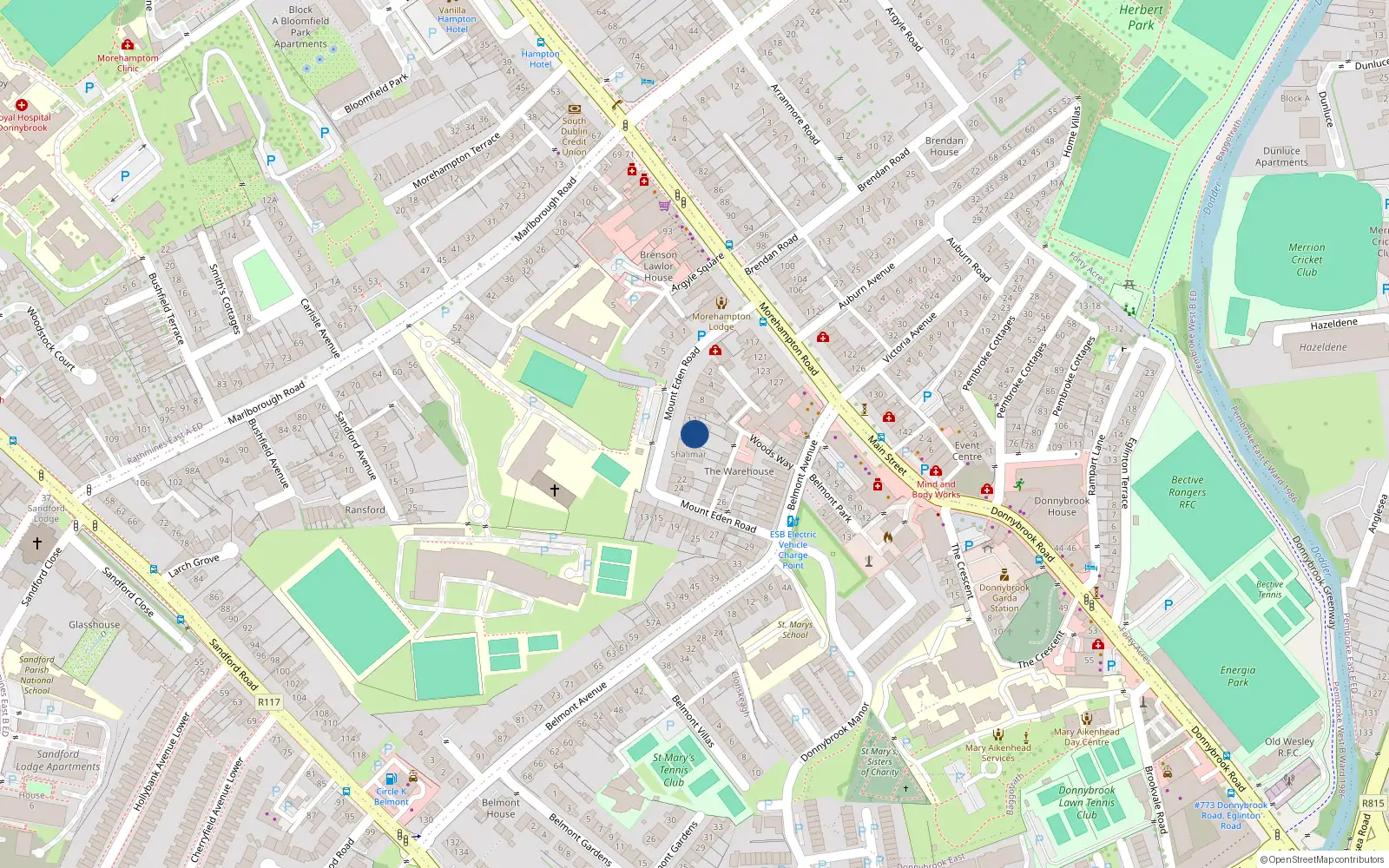 Overhead map showing the location of 14 Mount Eden Road, Donnybrook