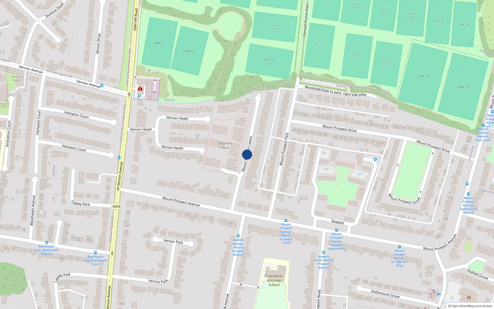Overhead map showing the location of 14 Mount Prospect Lawns, Dublin 3