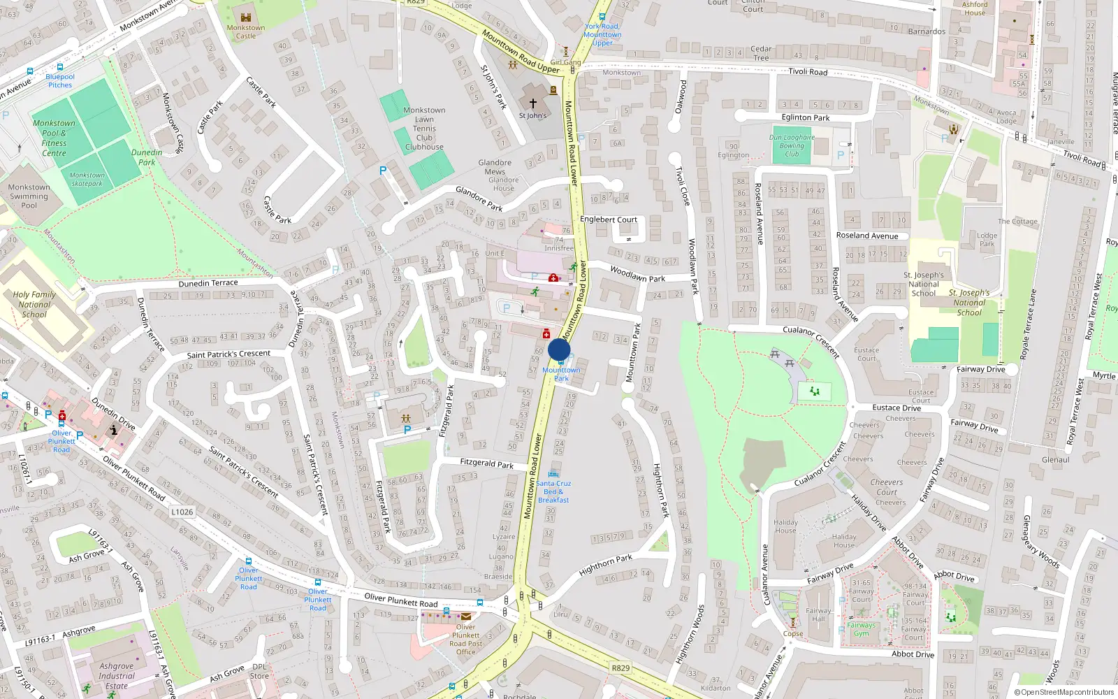 Overhead map showing the location of 14 Mounttown Road Lower, Dun Loaghaire