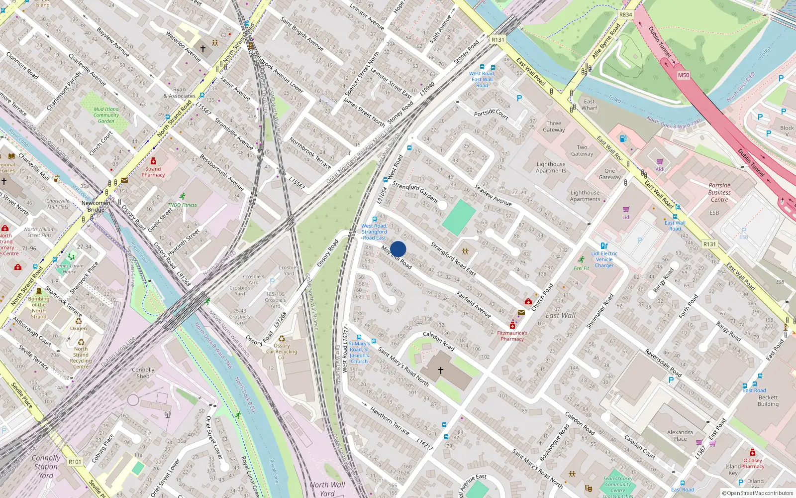 Overhead map showing the location of 14 Moy Elta Road, Dublin 3