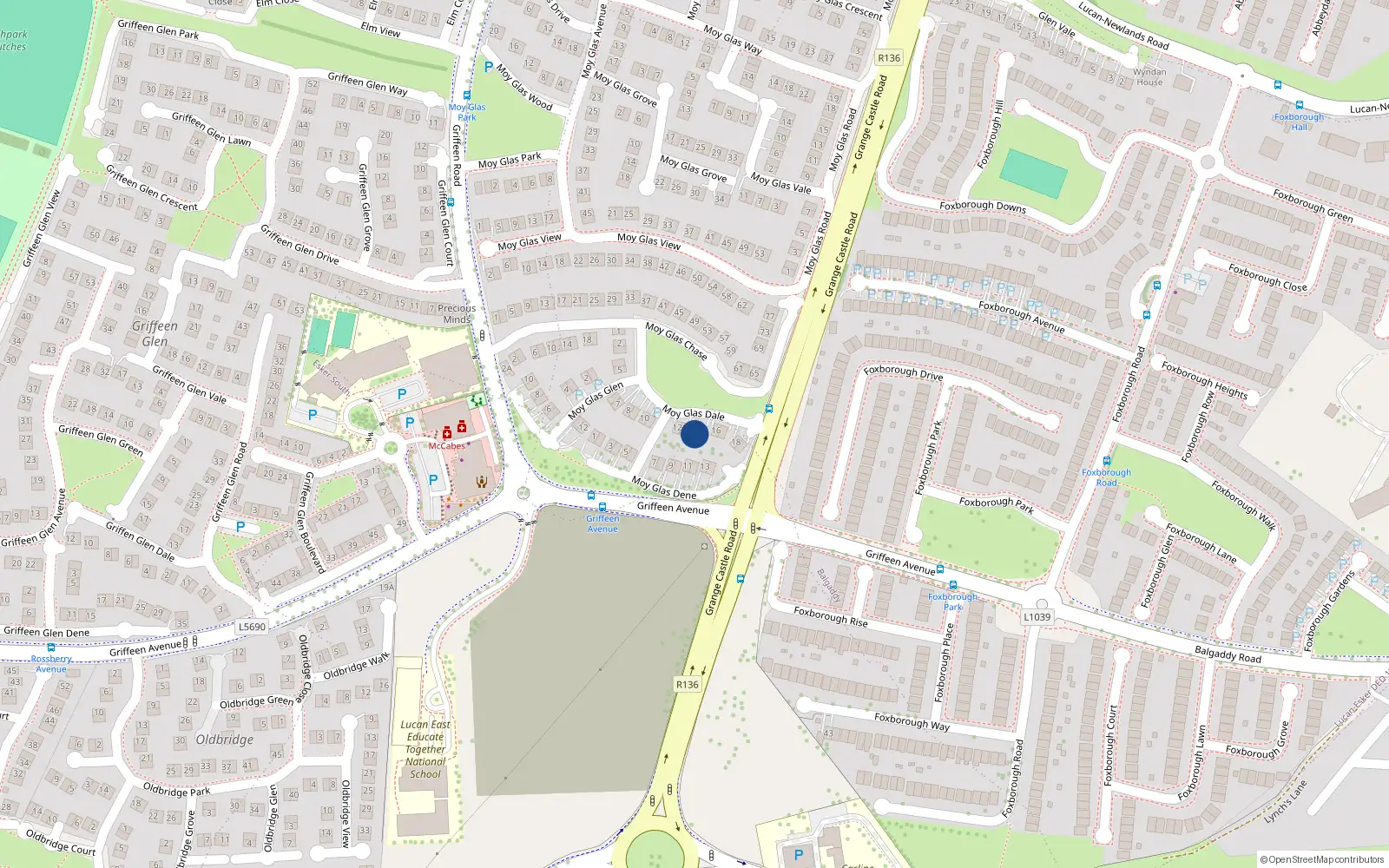 Overhead map showing the location of 14 Moy Glas Dale, Lucan