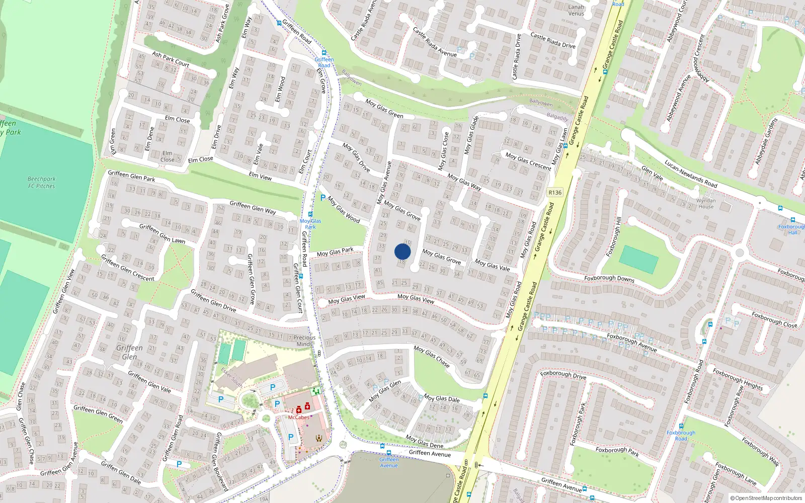 Overhead map showing the location of 14 Moy Glas Grove, Lucan