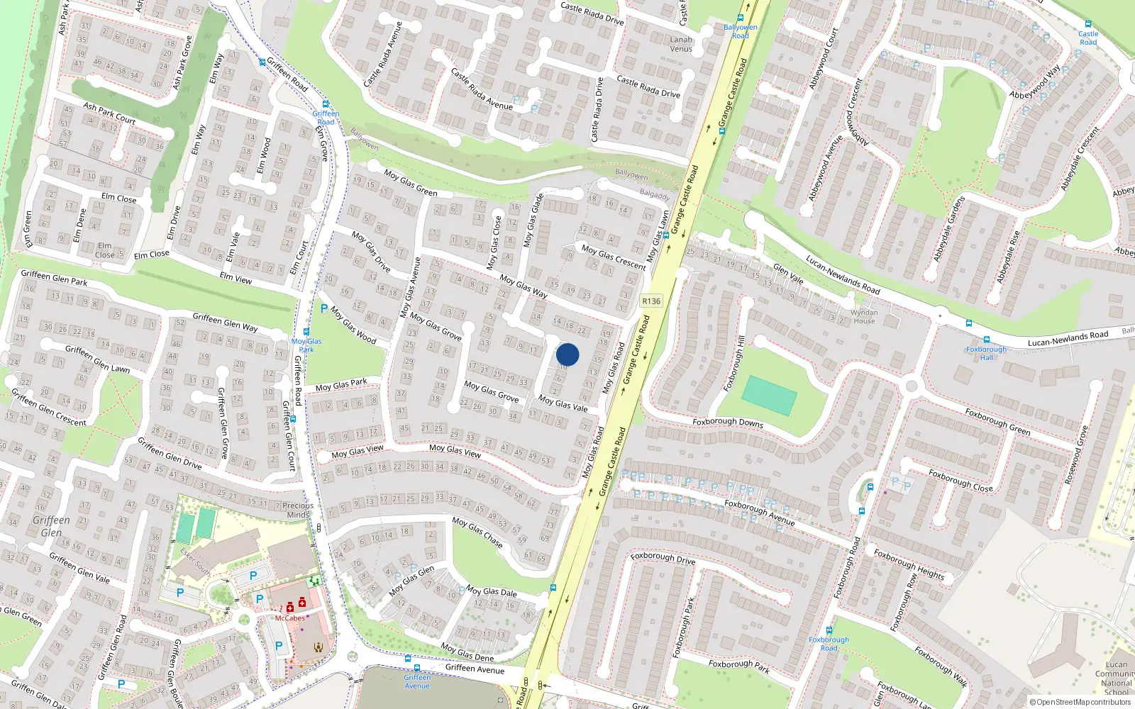 Overhead map showing the location of 14 Moy Glas Vale, Lucan