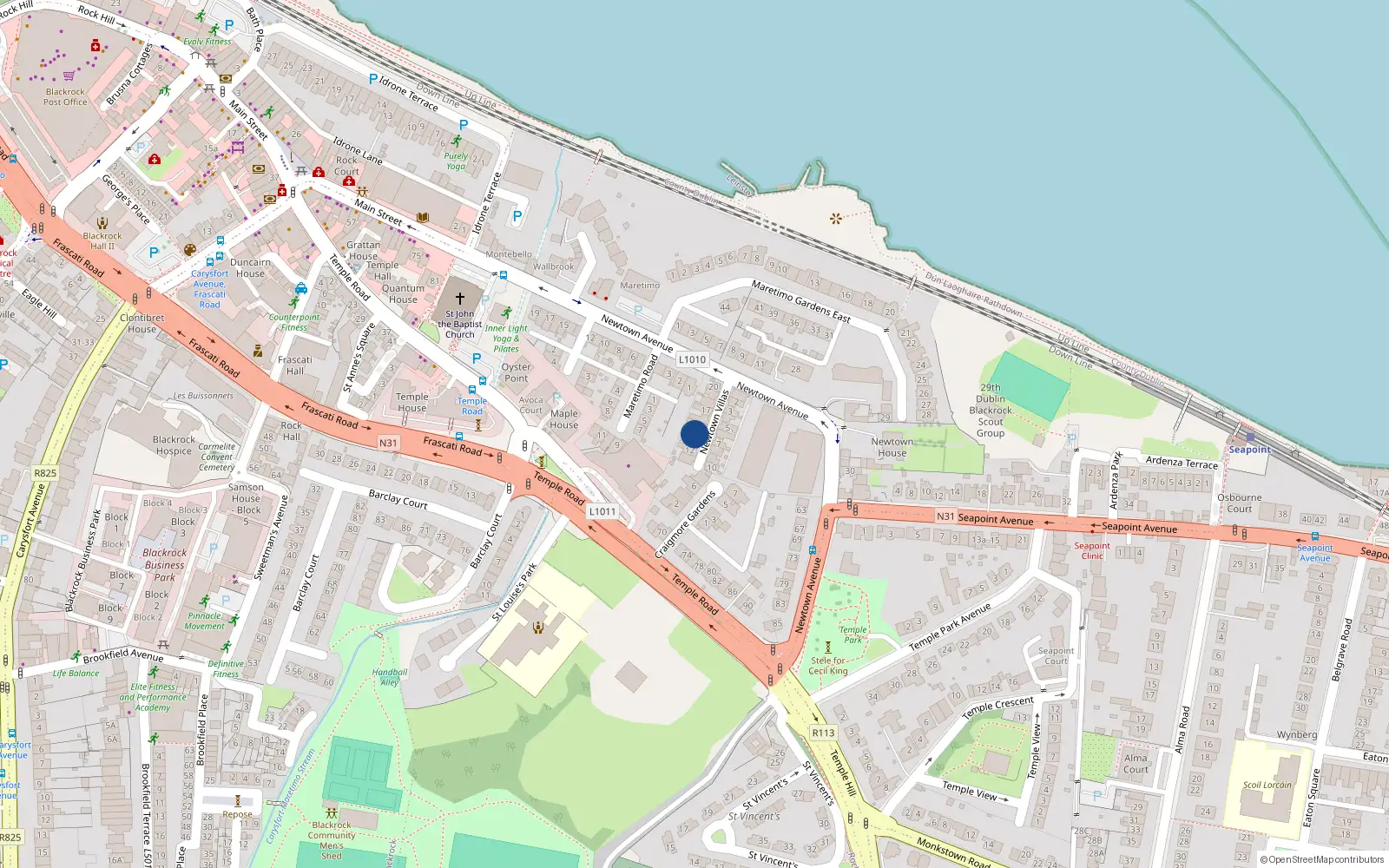 Overhead map showing the location of 14 Newtown Villas, Blackrock