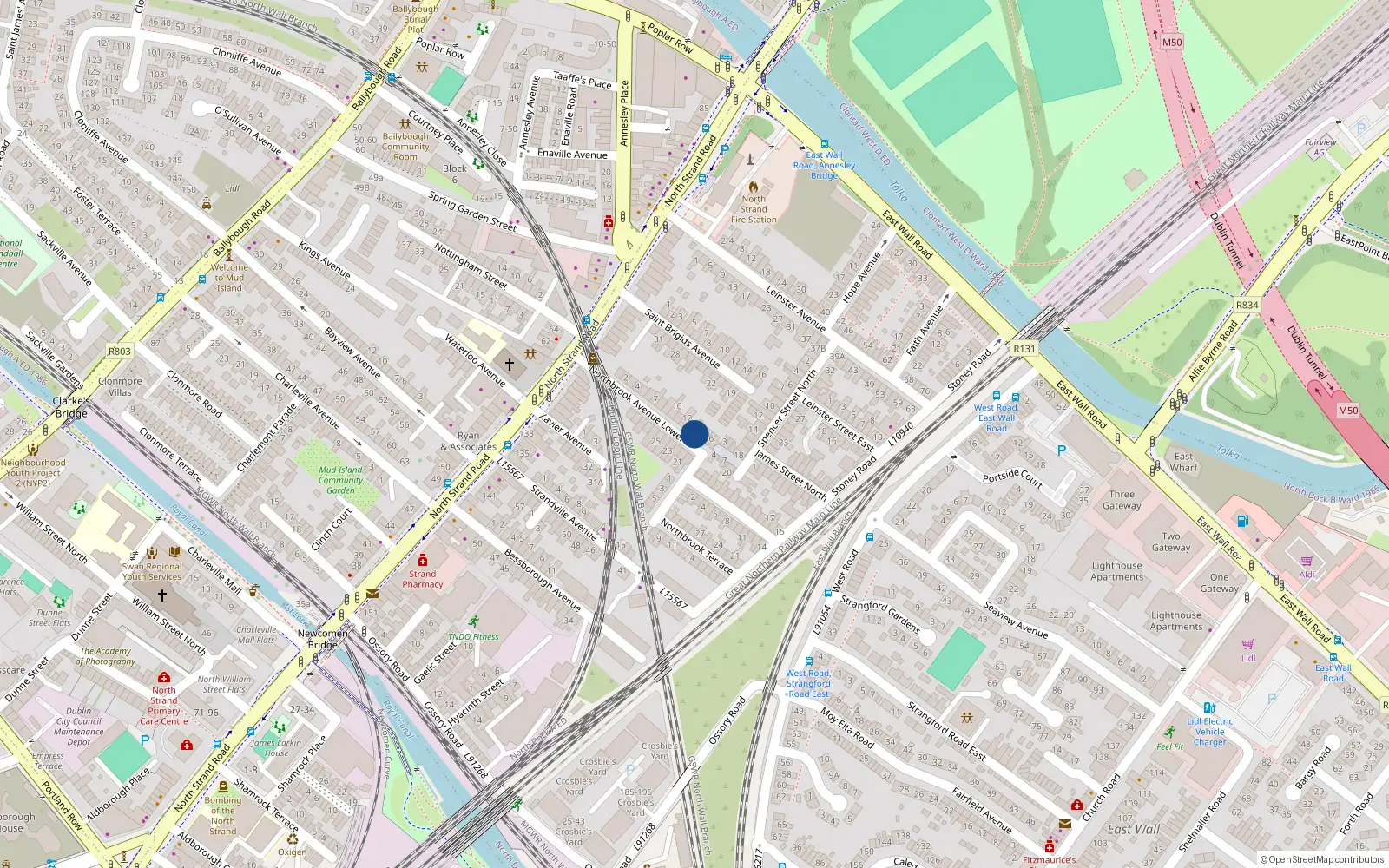 Overhead map showing the location of 14 Northbrook Avenue Lower, North Strand, Dublin 3