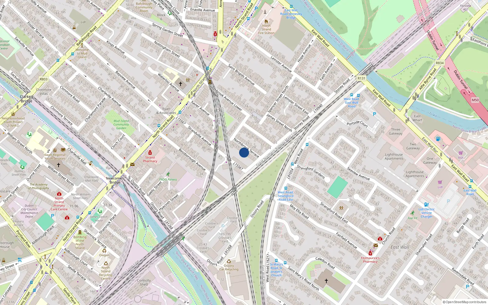 Overhead map showing the location of 14 Northbrook Terrace, North Strand