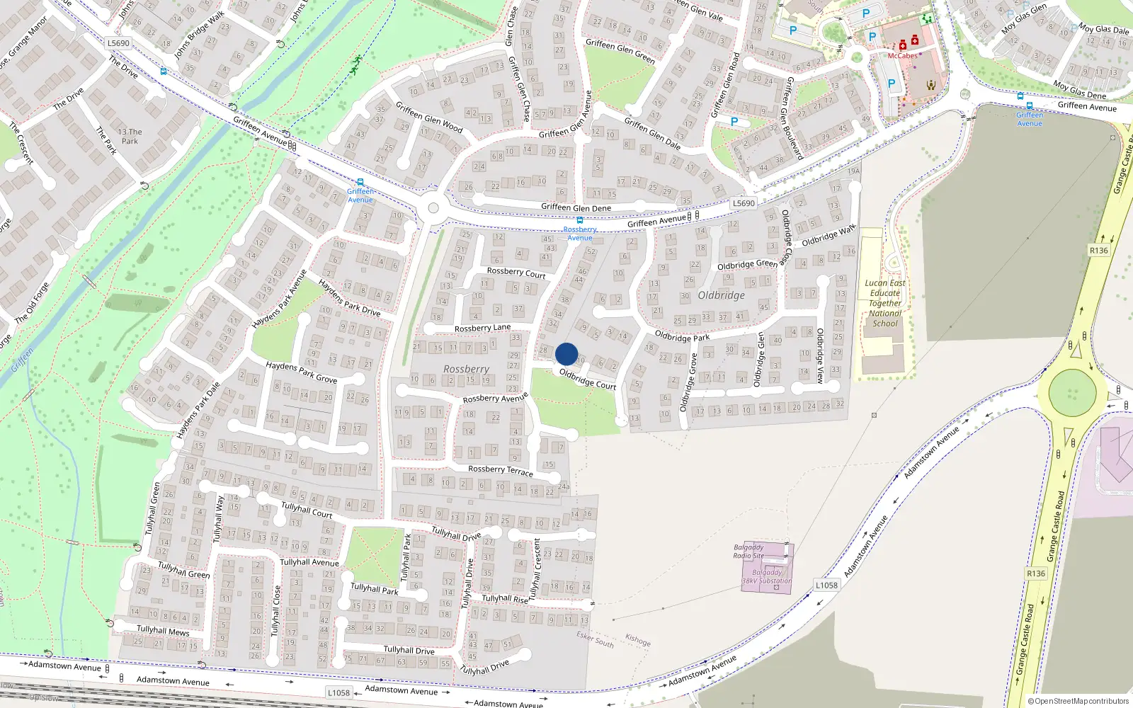 Overhead map showing the location of 14 Oldbridge Court, Griffeen Avenue, Lucan
