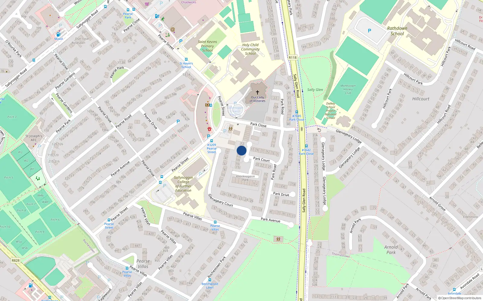 Overhead map showing the location of 14 Park Court, Glenageary