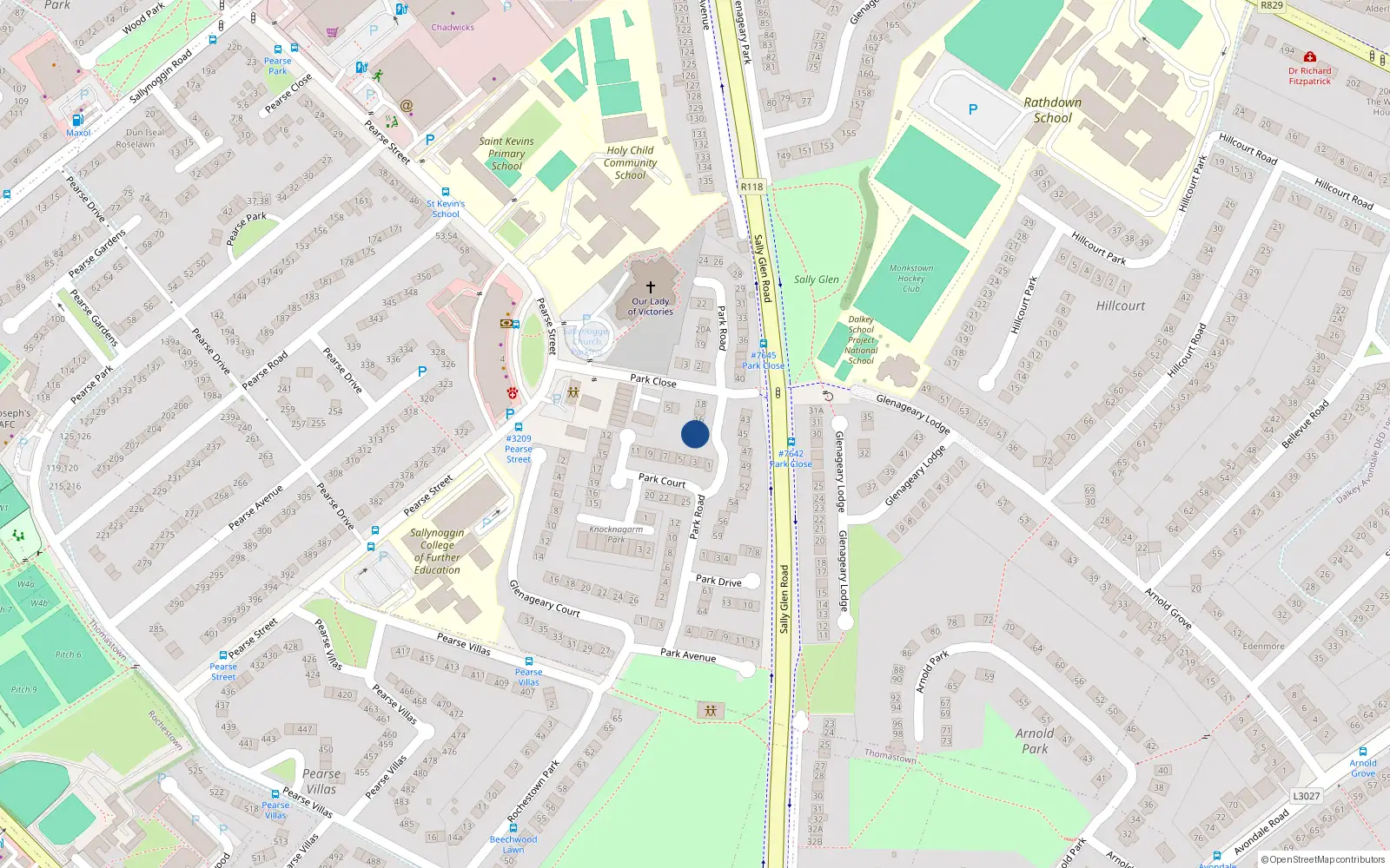 Overhead map showing the location of 14 Park Road, Glenageary