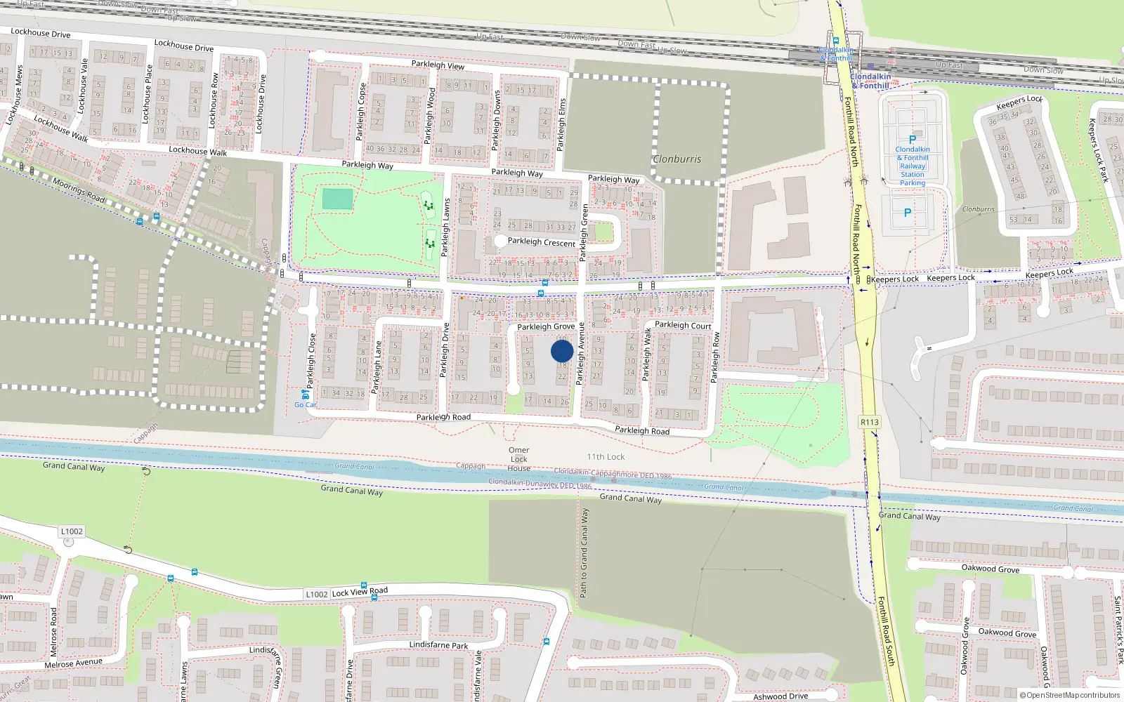 Overhead map showing the location of 14 Parkleigh Avenue, Dublin 22