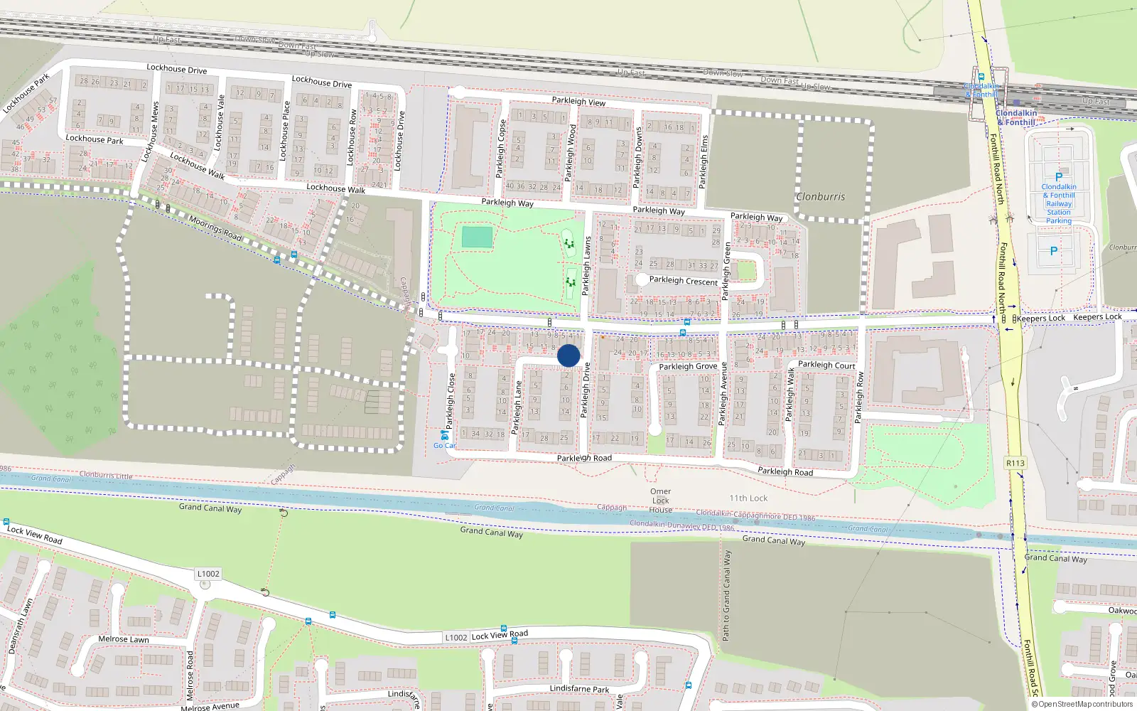 Overhead map showing the location of 14 Parkleigh Drive, Cappagh